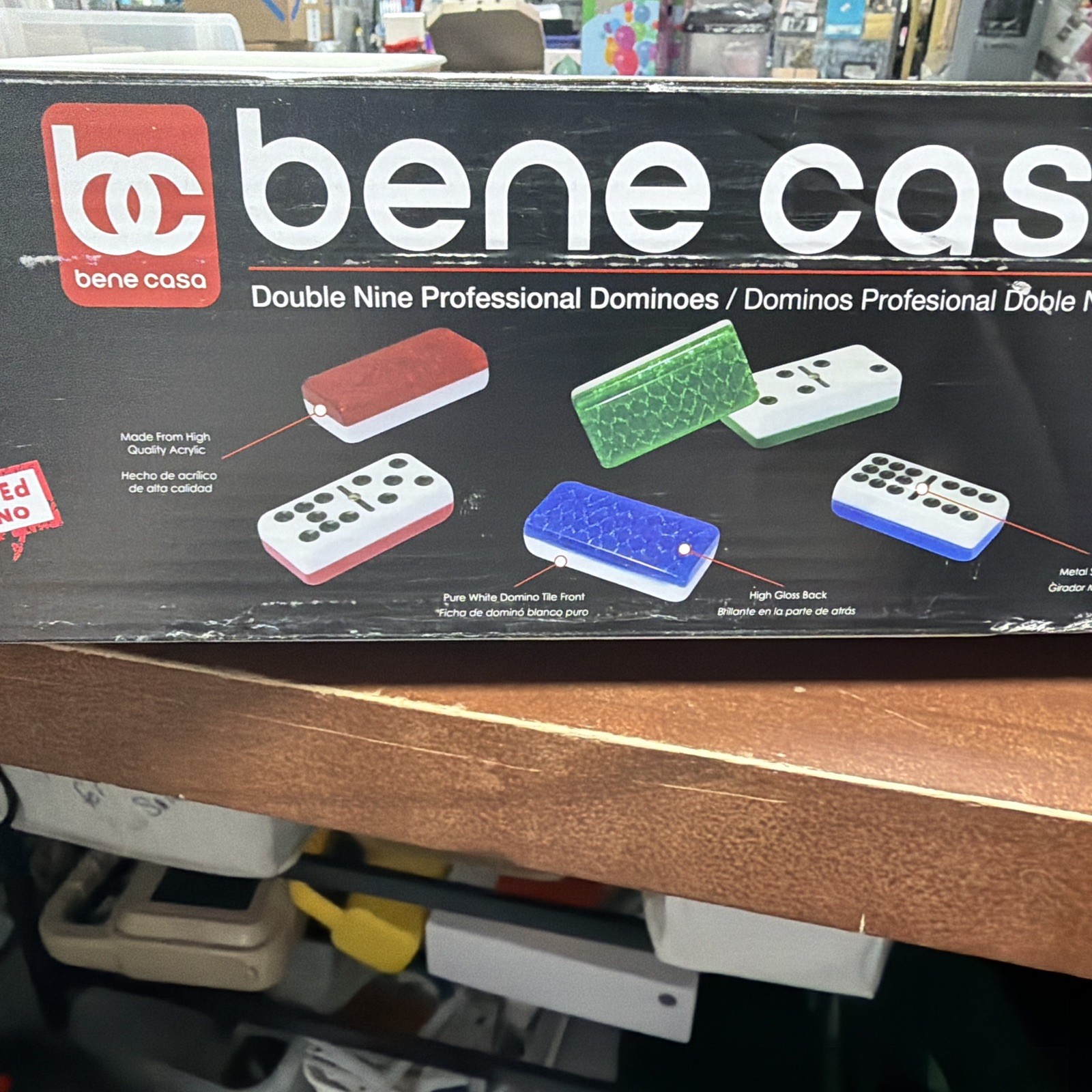 BENE CASA Double Nine Black High Gloss Dominoes Set Wood Storage Box New/Sealed