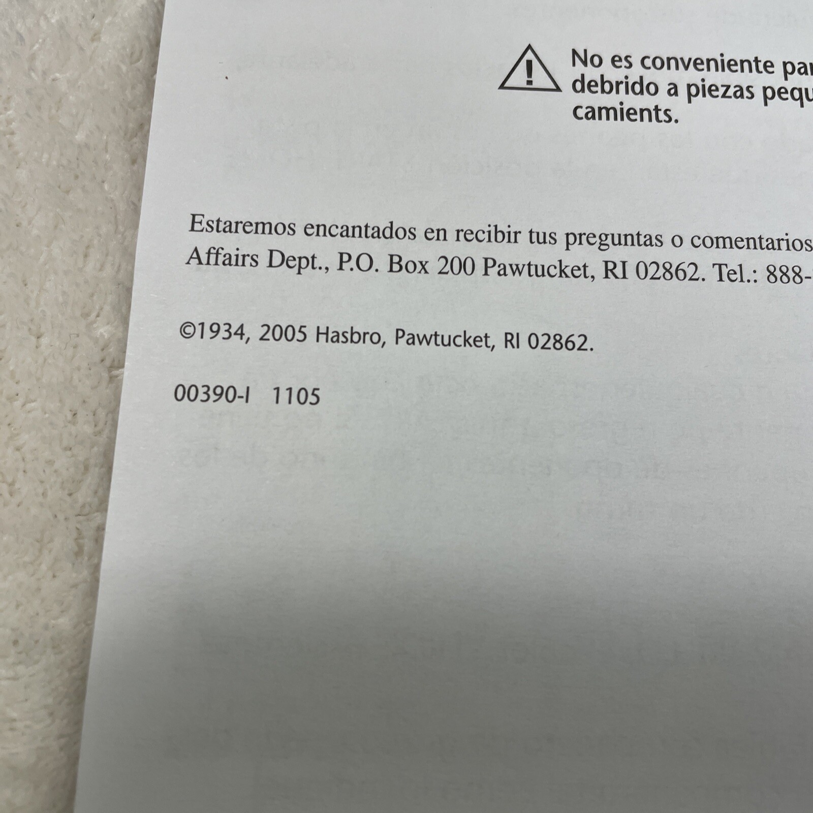 2005 Spanish Board Game Instruction Manual Replacement Part Only Hasbro