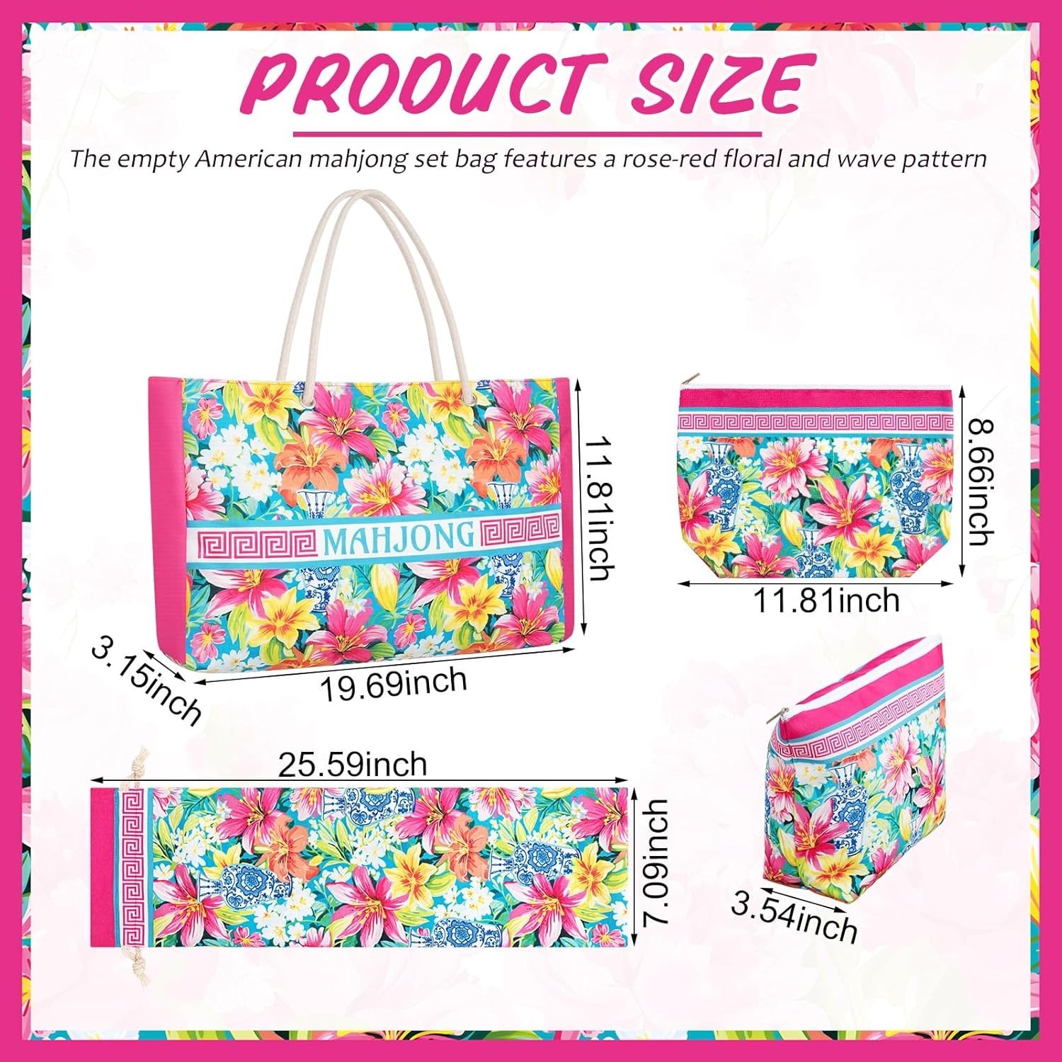 3 Pcs Empty Mahjong Bag Set American Mahjong Buckled and Zippered Carrying Ba…