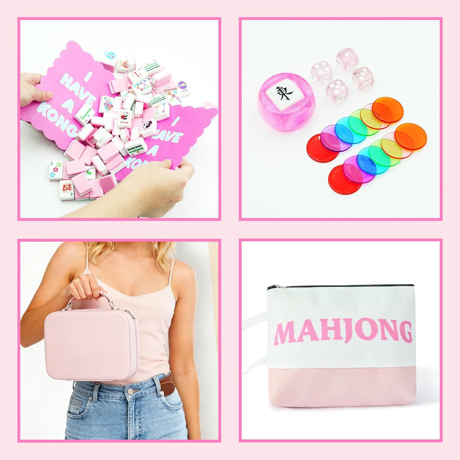 American Mahjong Tile Set 160 Mahjong Tiles Set with Bag Pink Back Melamine 1.2