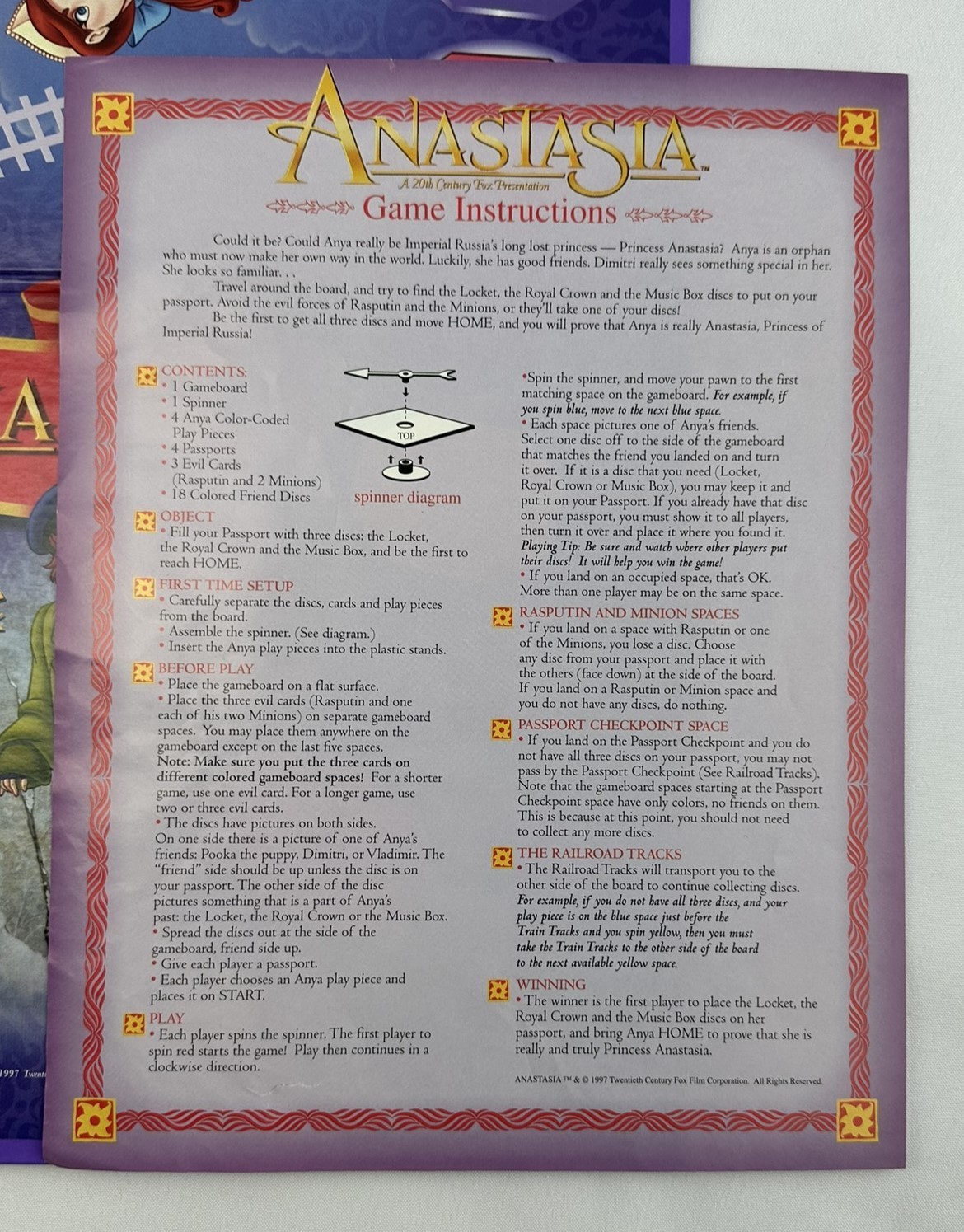 1997 Anastasia Adventure Game by RoseArt in Very Good Condition FREE SHIPPING