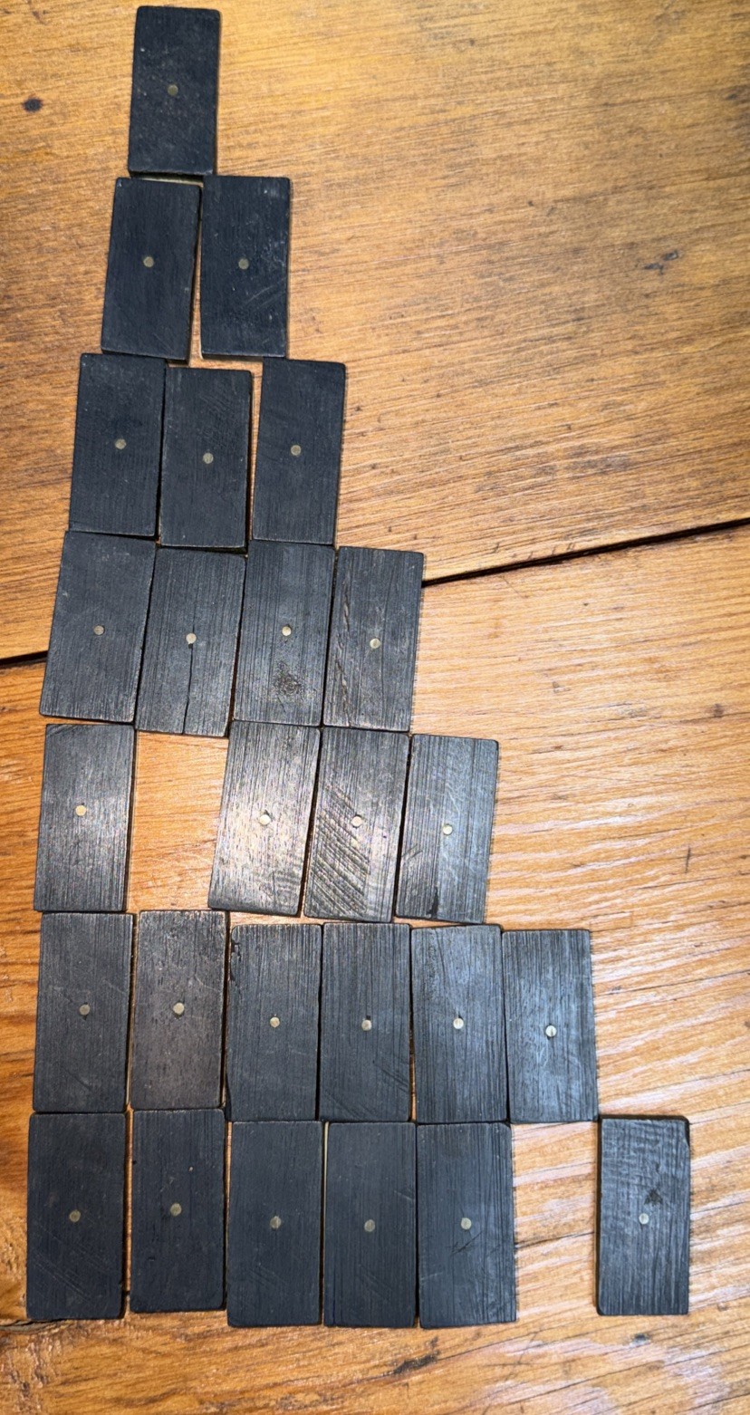 Antique Bone and Ebony Wood Dominos set 26 Dominos, Missing 2/4, 5/6 incomplete