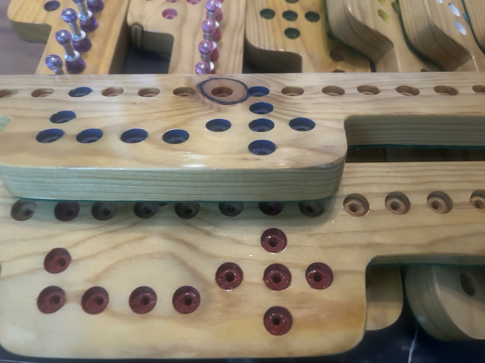 Beautiful Vintage Handmade Wooden Aggravation Fast Track Game Board & Pegs