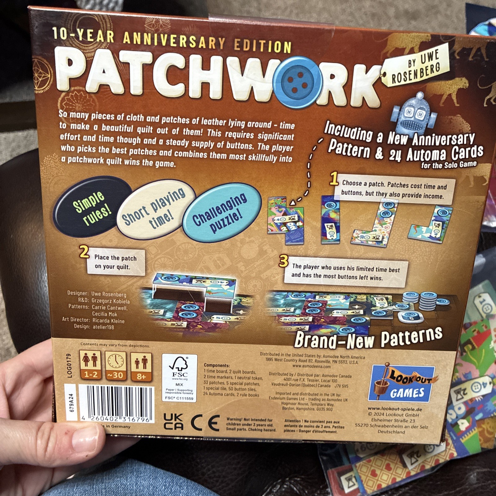 PATCHWORK 10-Year Anniversary Edition Board Game Uwe Rosenberg Complete/Excellen