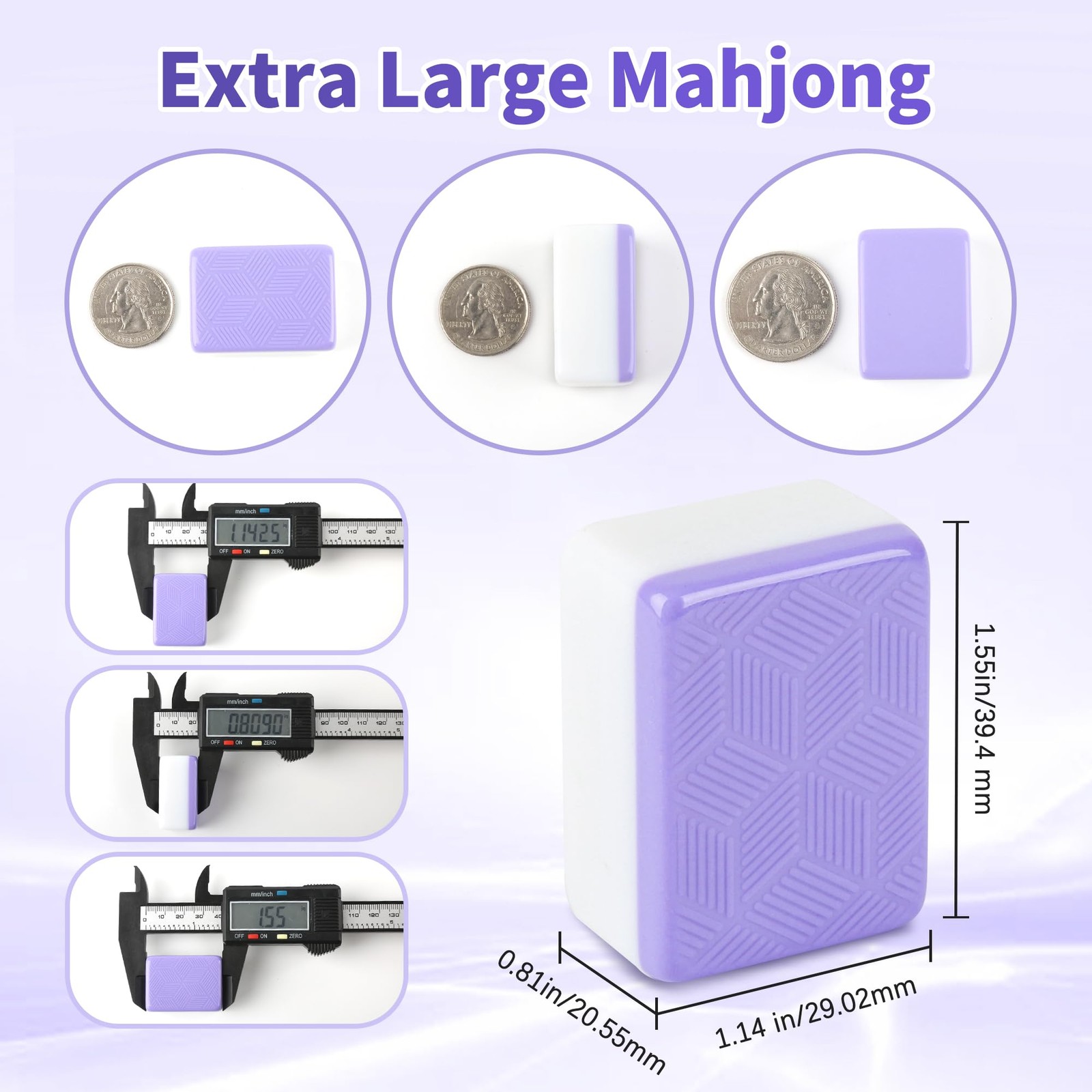 Chinese 1.55″(40MM) Large Purple Mahjong Set with Blue Vinyl Case -152 Melami…