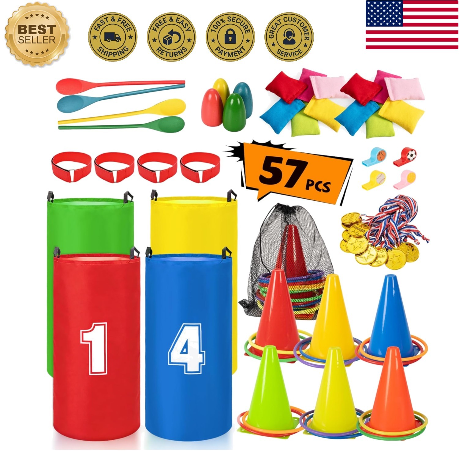 Complete 57 PC Field Day Games Set for Kids & Adults – Carnival Fun Awaits!