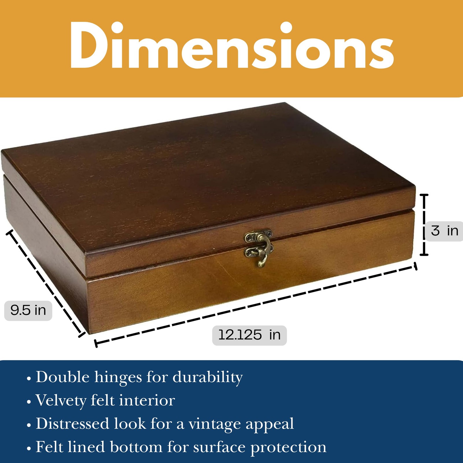 WE Games Old World Wooden Box with 12.125 x 9.625 x 3 inches, Walnut Finish