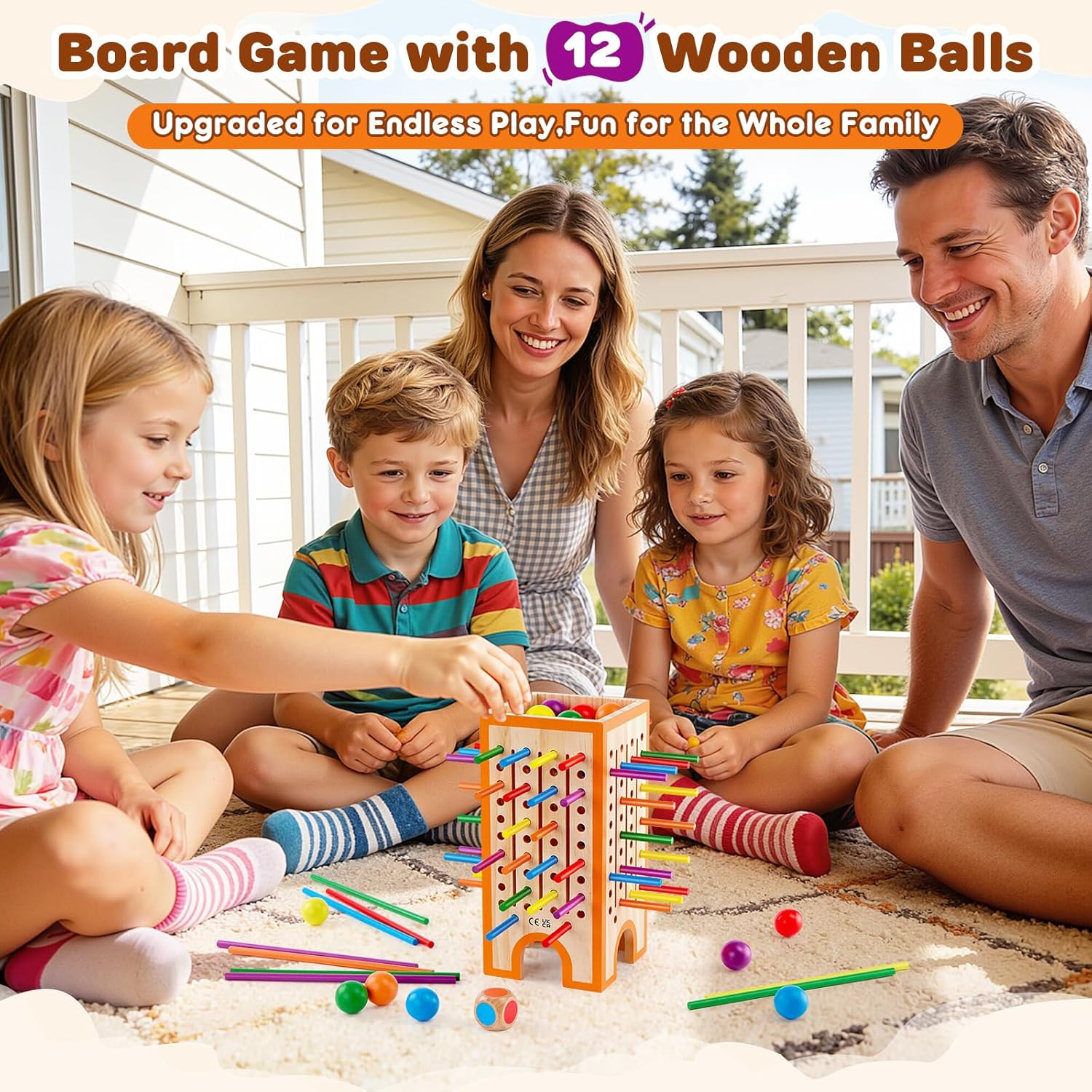 Montessori Board Game for Kids 4-6, 42 Colorful Wooden Sticks Dice Game with 12