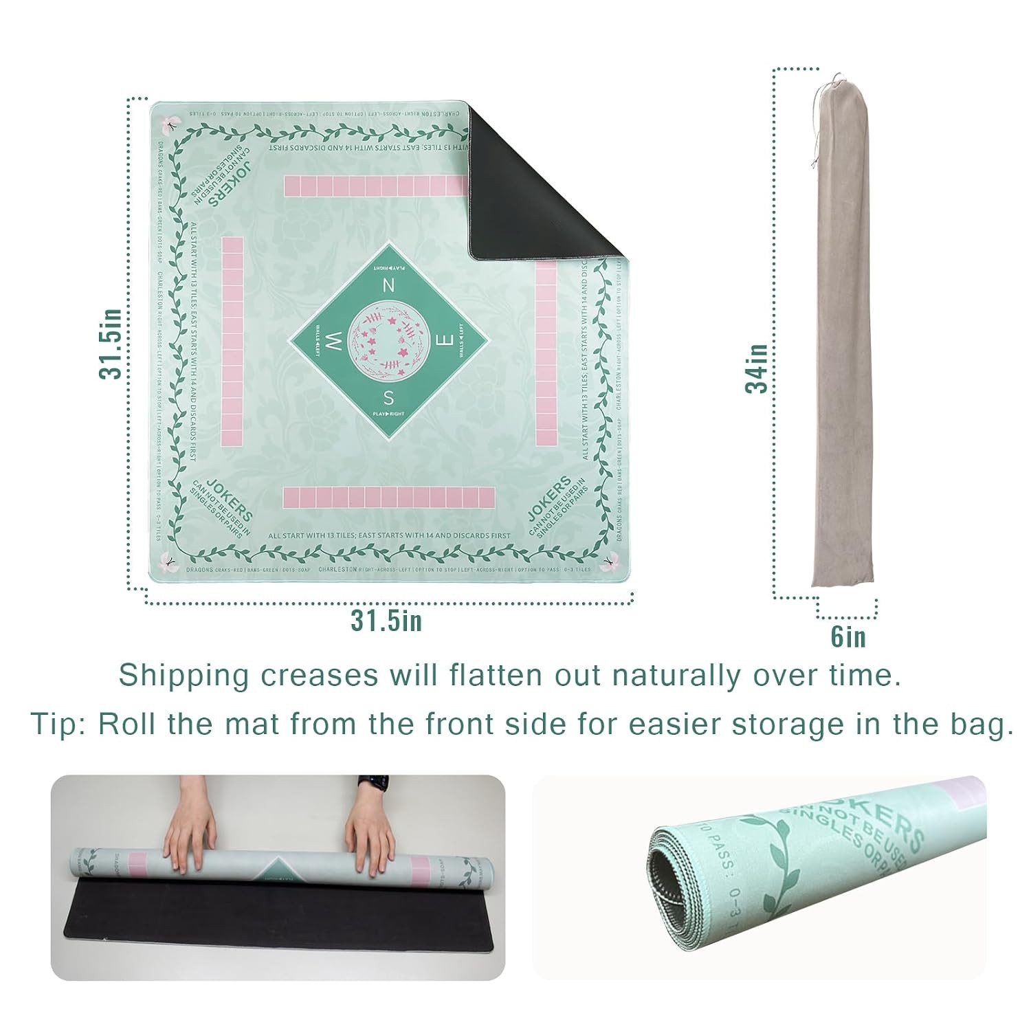 Mahjong Mat 31.5 * 31.5 Inch Non-Slip Noise Reduction, American Mahjong Mat for