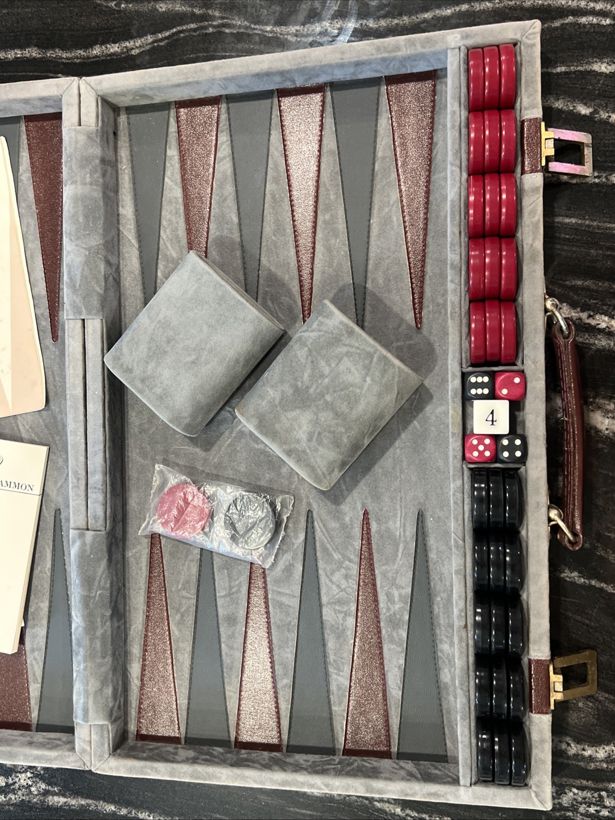 Aries of Beverly Hills Vintage Backgammon Set Gray and Red Travel Case Complete