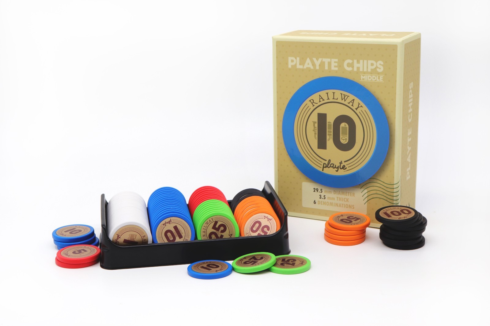 Playte Middle Railway Chips – 80pcs Premium Heavy 4.3g Board Game Tokens Set.