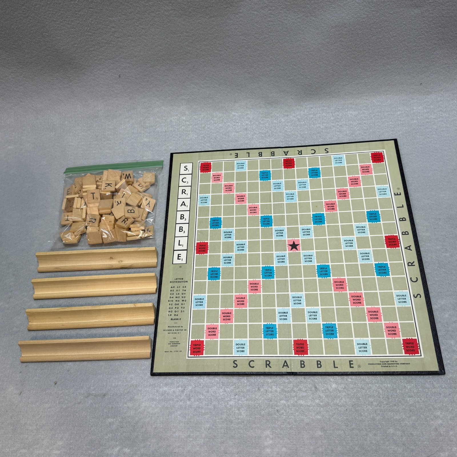 Vintage 1950s Scrabble Crossword Game Complete 100 Tiles Selchow & Righter