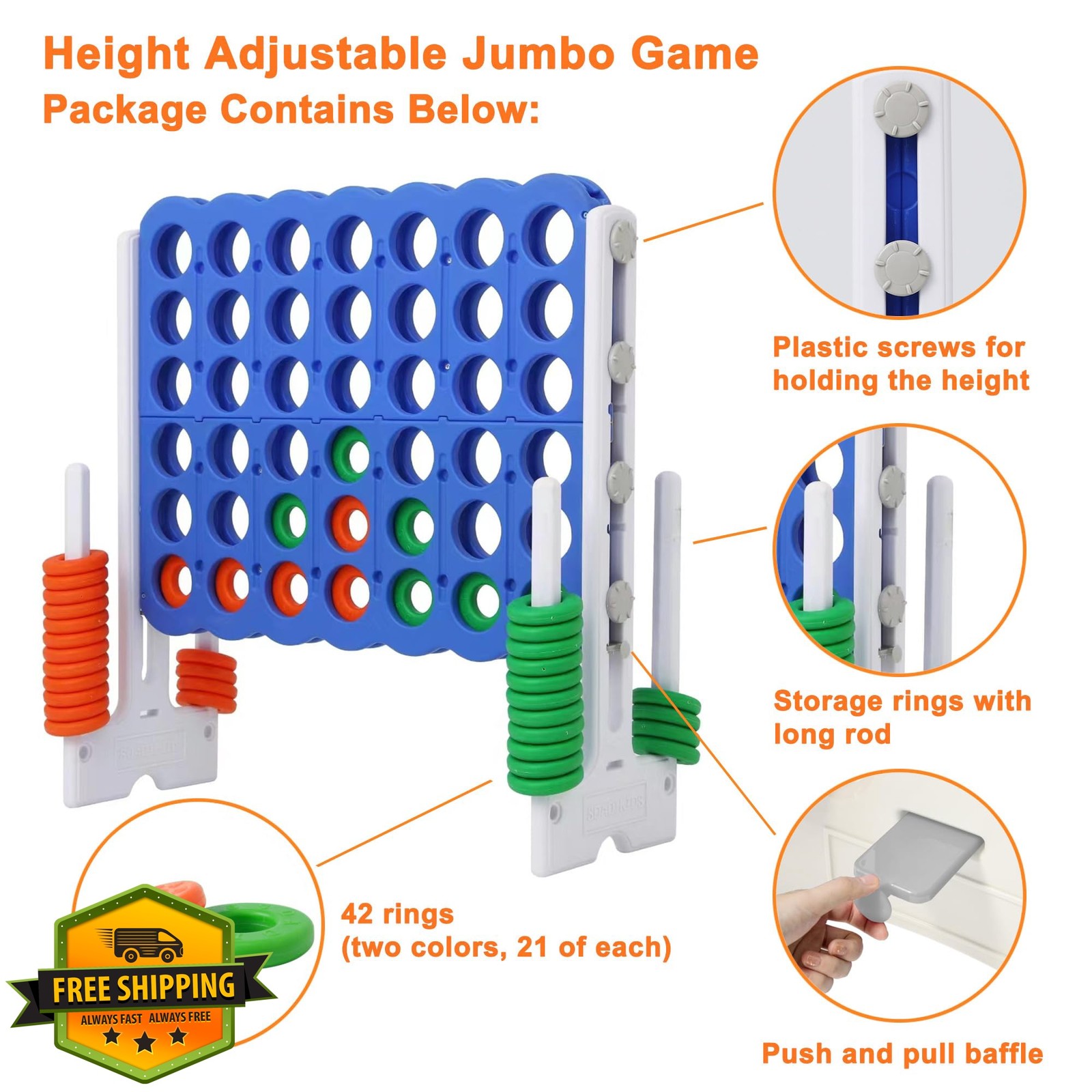 LDDAL Patent Authorized Giant 4 Connect in a Row Game, Height Adjustable Jumb…