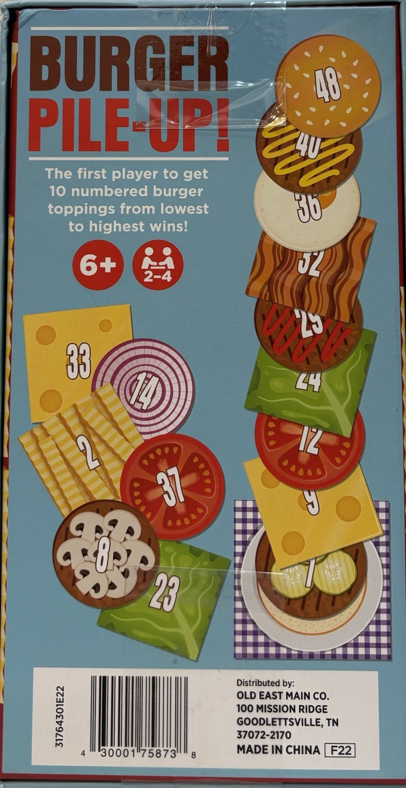 Old East Main Co. Burger Pile-Up! Number Stacking Family Game 6+ 2-4 Players