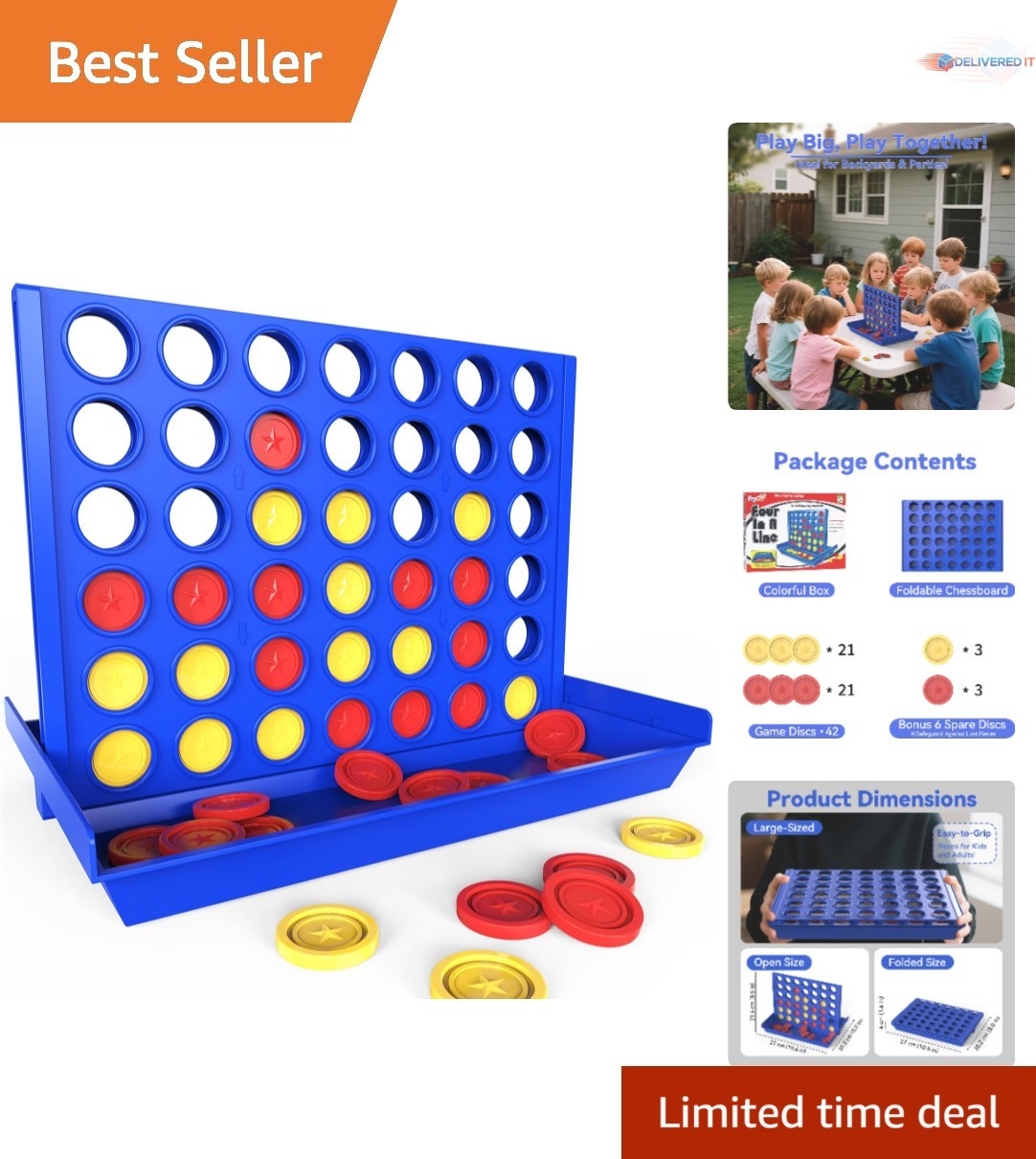 Big Size 4 in a Row Game Kids 3+ Family Indoor Outdoor Yard Camping Game