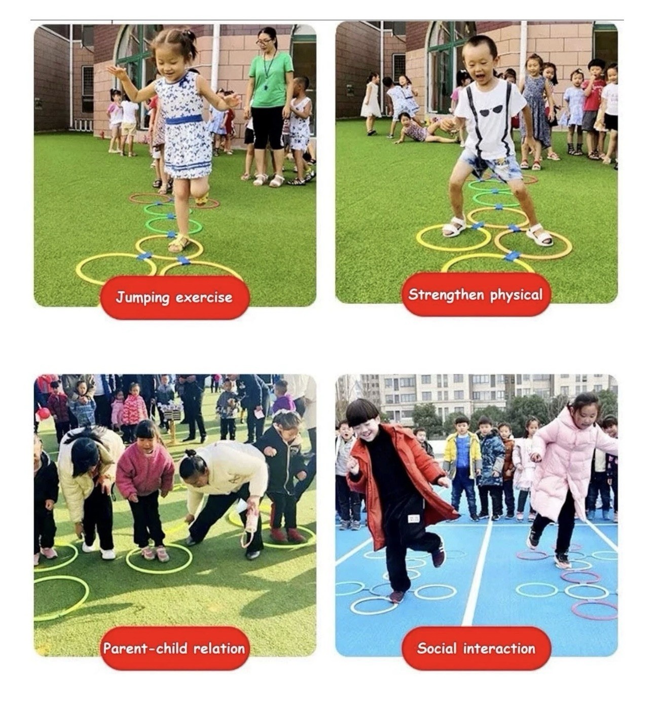 Hey! Play! Hopscotch Ring Game-10 Multi-Colored Plastic Rings and 15 Connectors