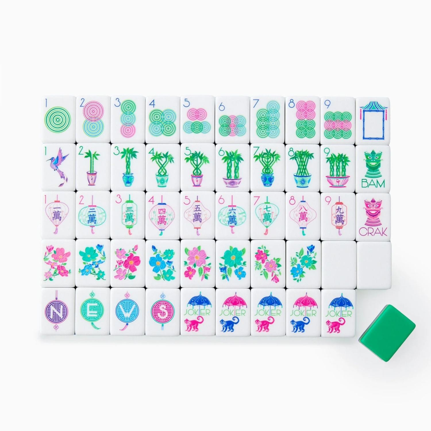 160 American Mahjong Tiles 4-Layer Acrylic Green Theme Engraved Set