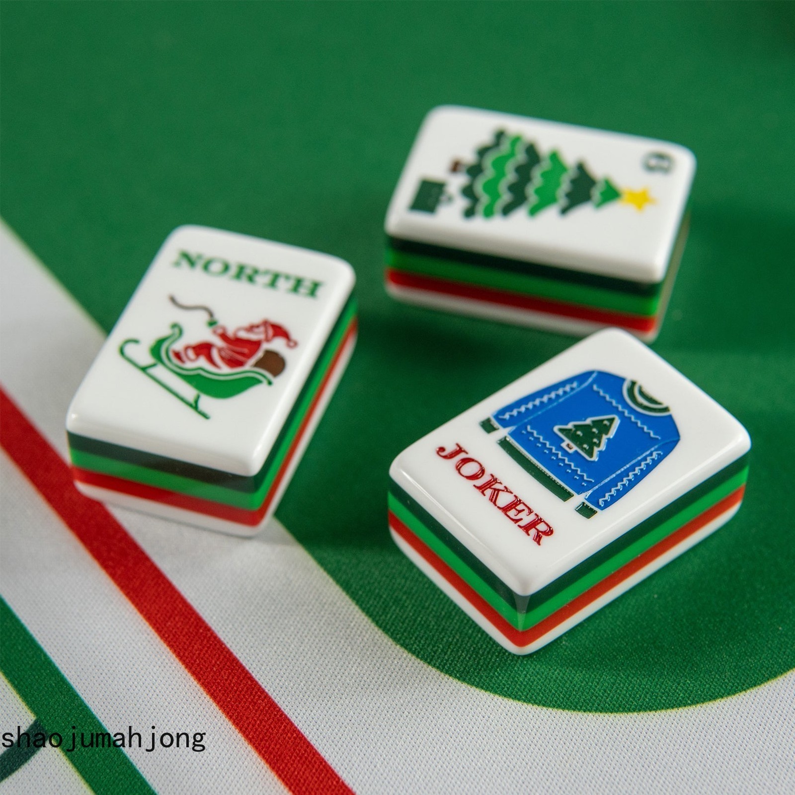 American Style Mahjong Tiles Full Set 160 Tiles with Green Christmas-five floors
