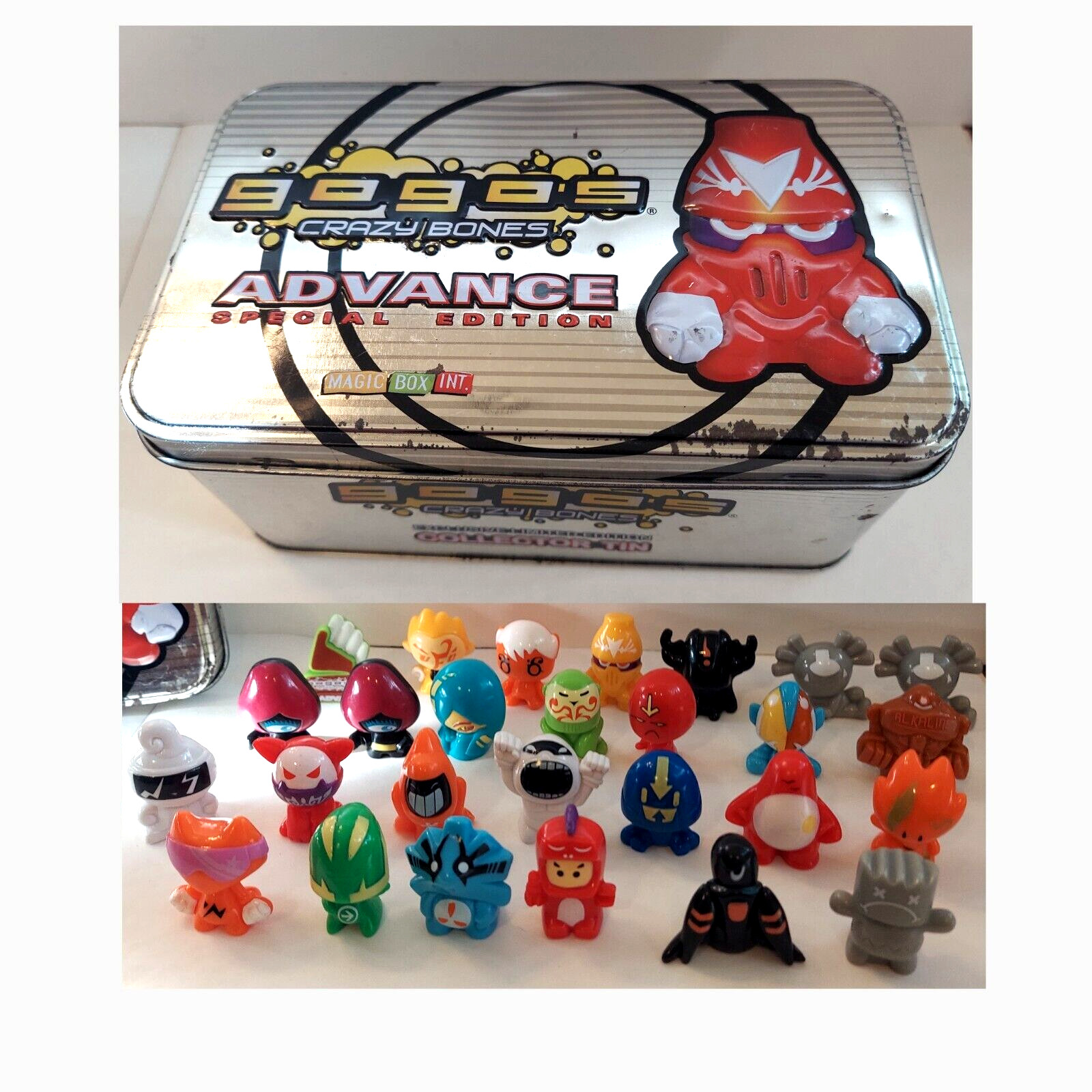 Lot Of 27 Miscellaneous Gogos Crazy Bones Figures Nice Variety & Spec ed. Tin