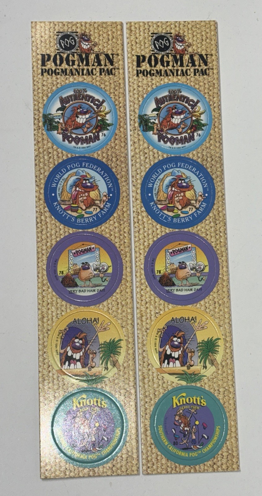 Pogman Knott’s Berry Farm Pogs Lot Of 2 Unpunched Pog Sheets 1994 New
