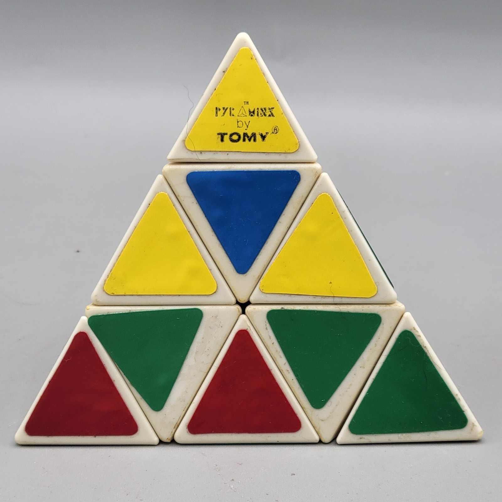 Vintage Pyraminx by Tomy Twist Puzzle Brain Teaser Cube Game 1980s White Base