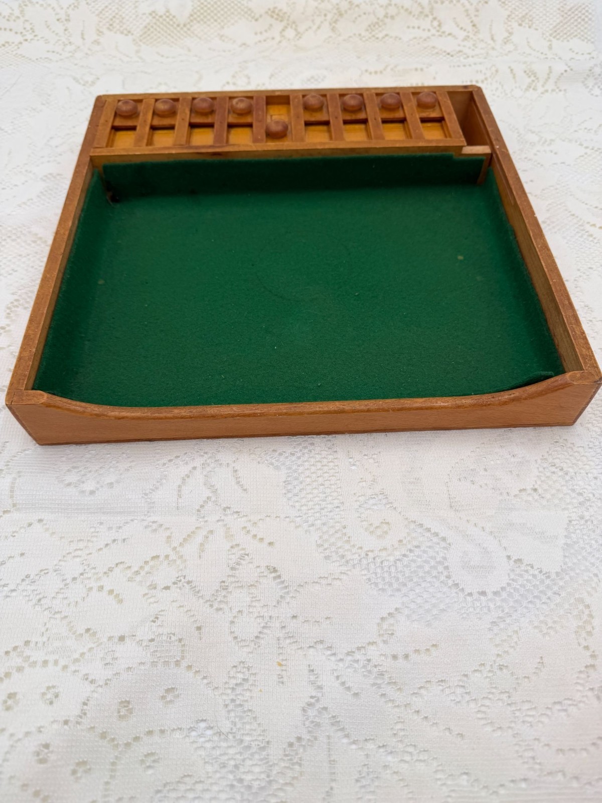 Vintage Shut The Box Wooden Game Felt Surface & Bemis Manufacturing Co. Label