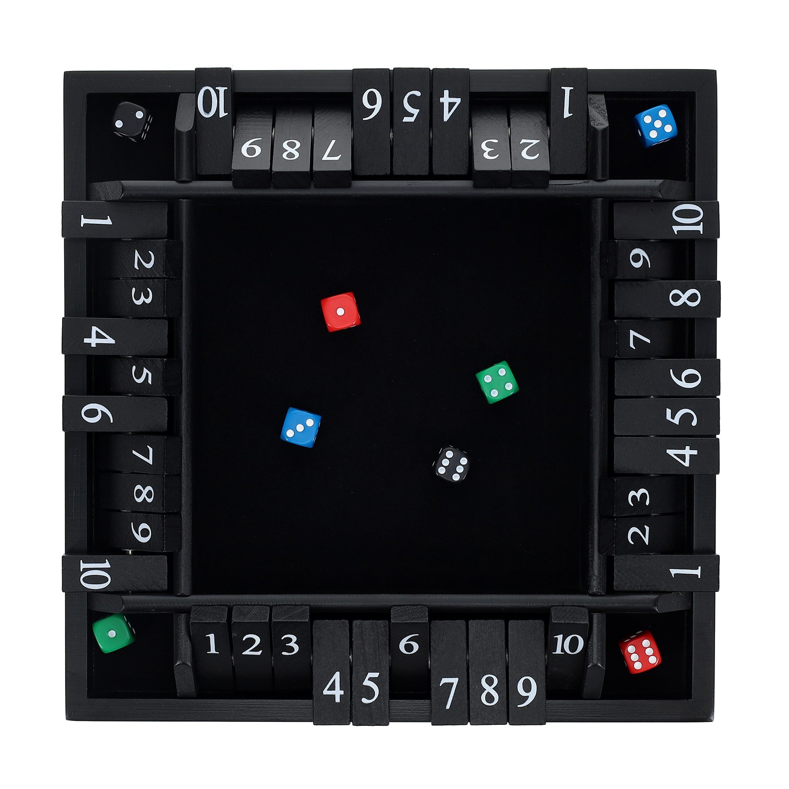 Pacific Shore Games 4 Player Shut The Box Dice Game, Black Stained Wood, 12