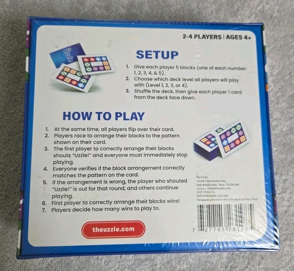 The Uzzle Board Game, Family Block Puzzle Game Children & Adults for 2-4 players