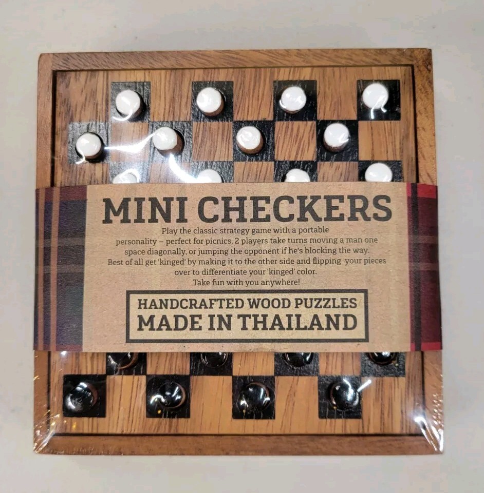 New Siam Mandalay Wooden Checker Game Mini Travel Board Hand Crafted In Thailand