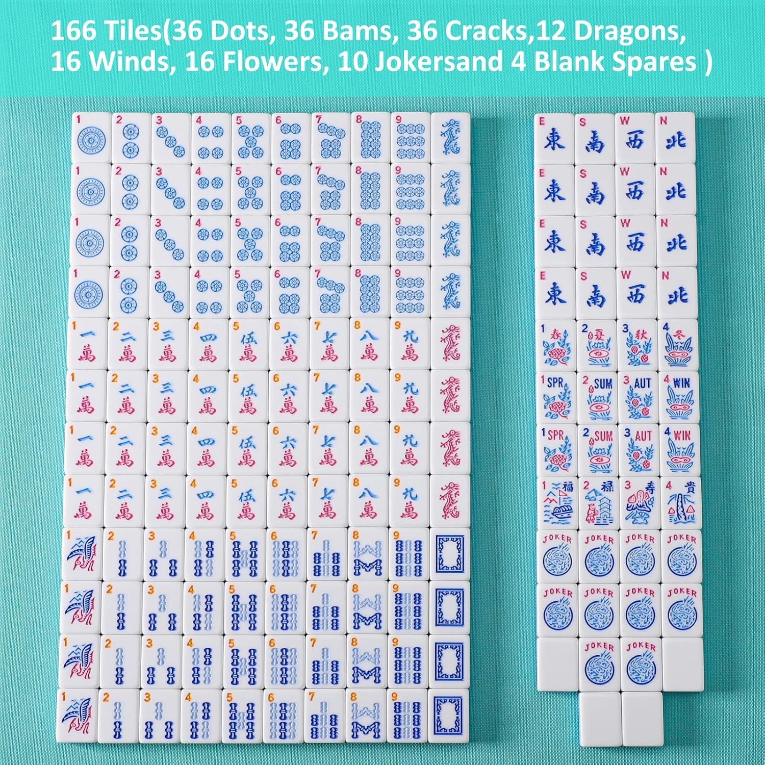 American Mahjong Tile Set, 166 Blue Tiles, 1.2in High Quality, Tiles Only