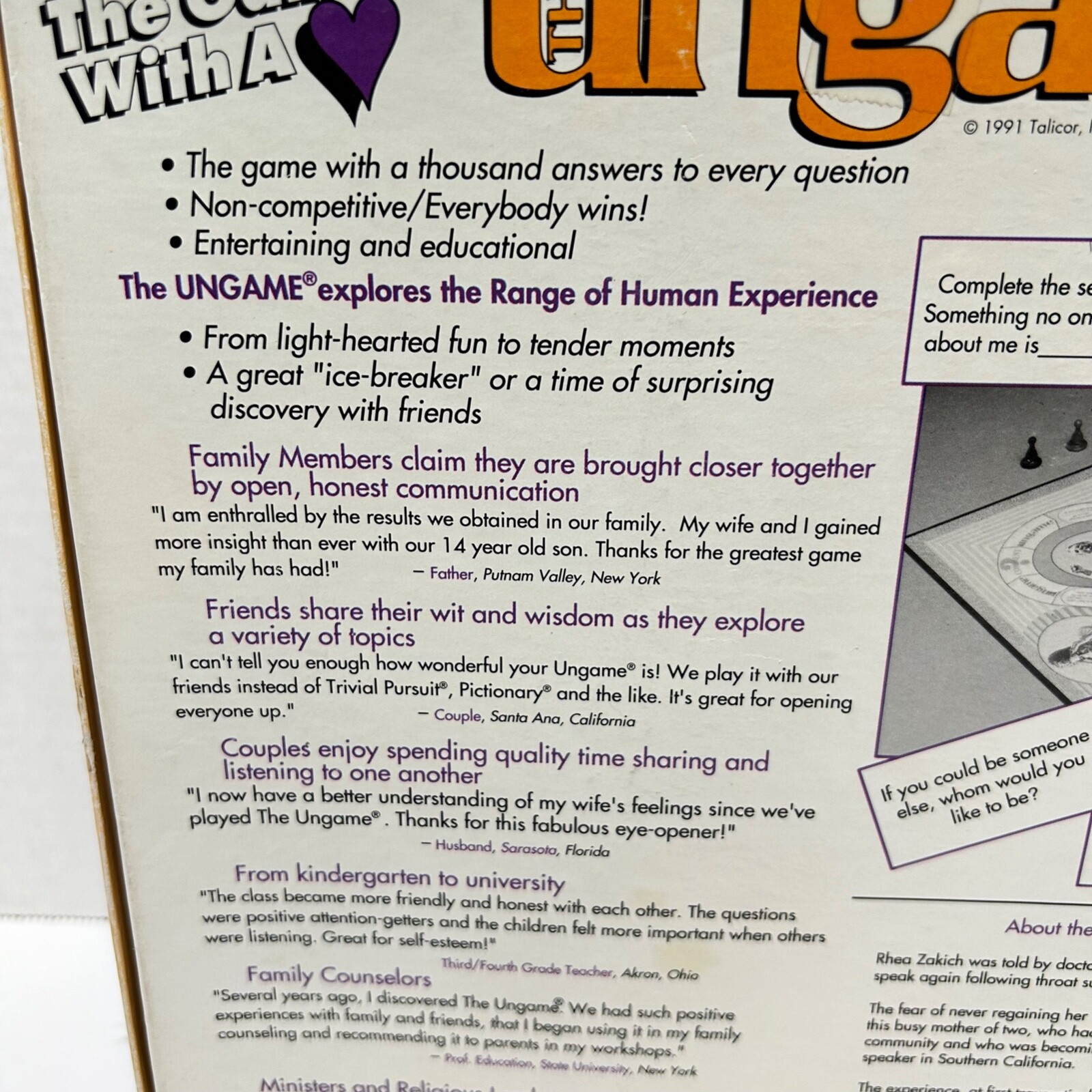 Vintage 1991 The Ungame Christian Version Self Expression Game By Talicor Comple