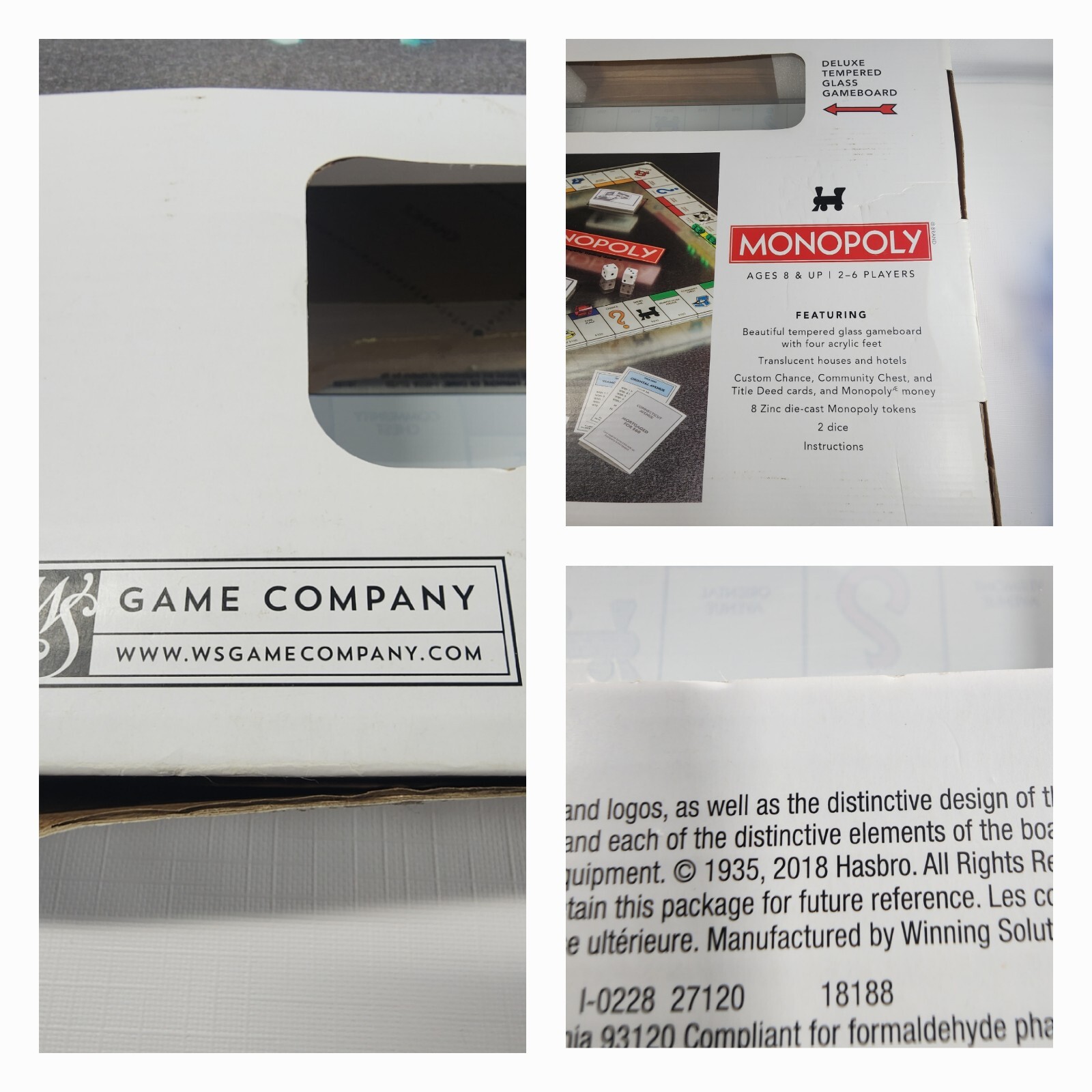 MONOPOLY Tempered Glass Edition W.S. Game Co 2018 COMPLETE