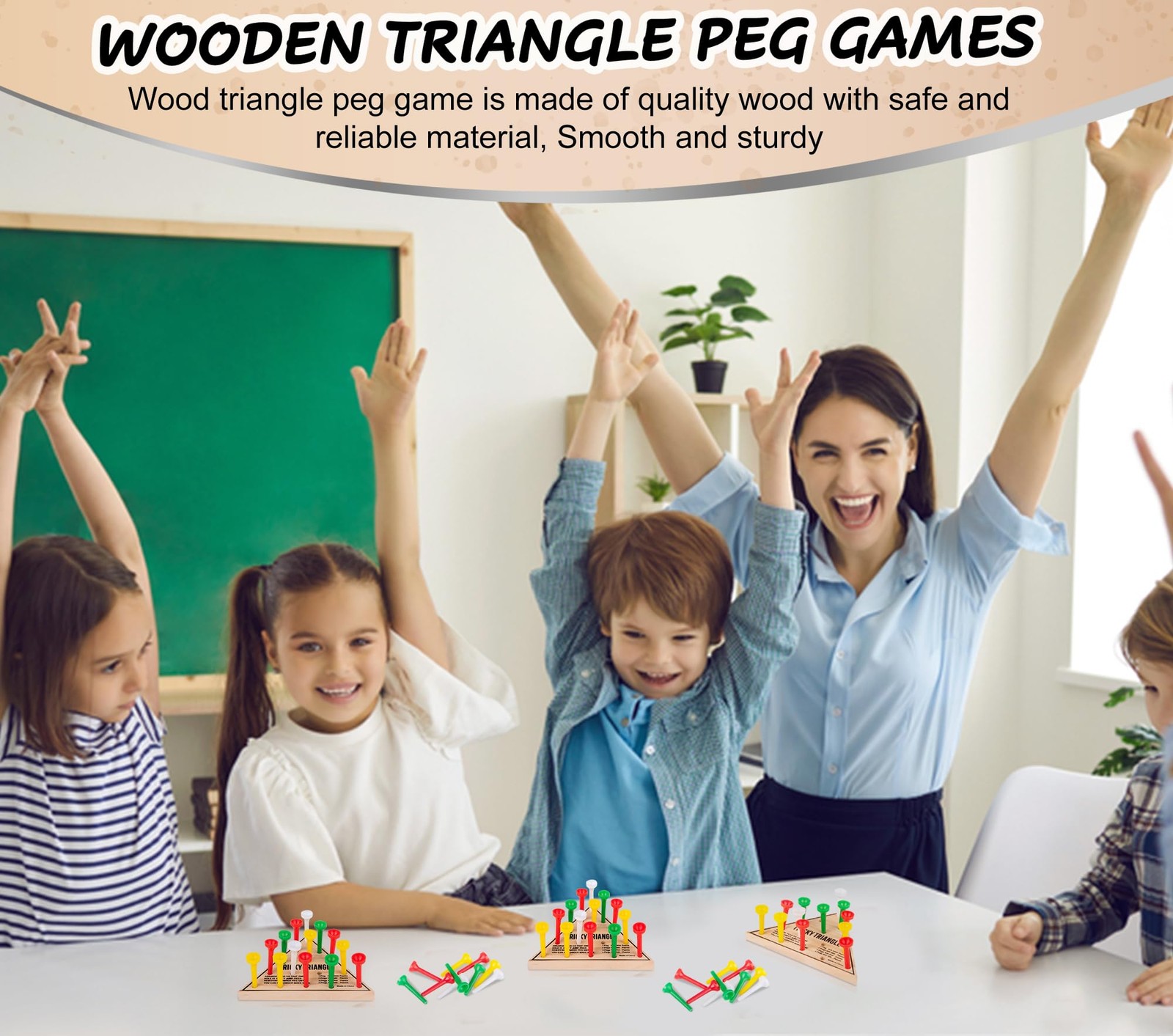 3 Pack – Wooden Triangle Peg Board Game – Retro Mini Travel Game