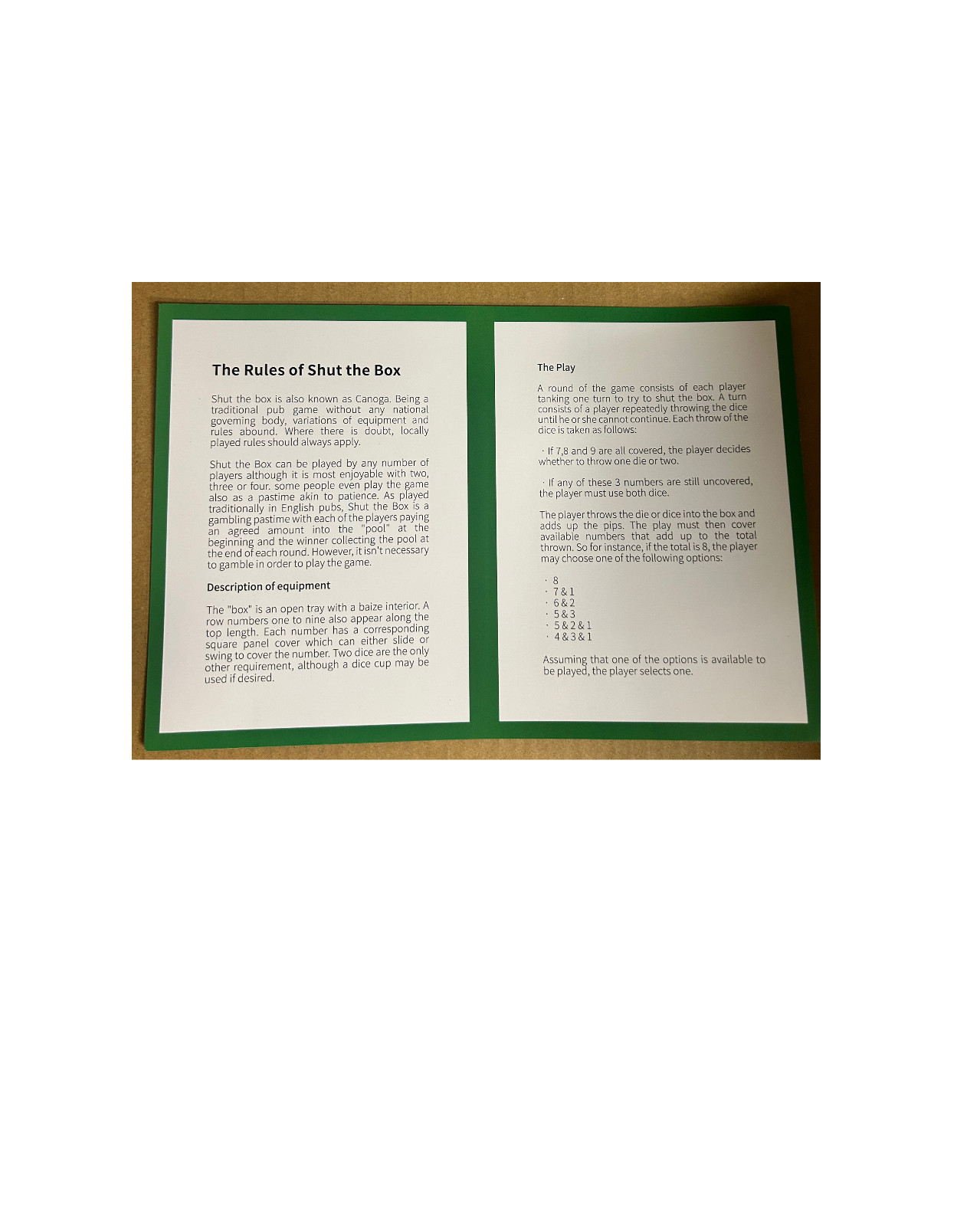 Shut The Box – Board Game 1-6 player- Brown