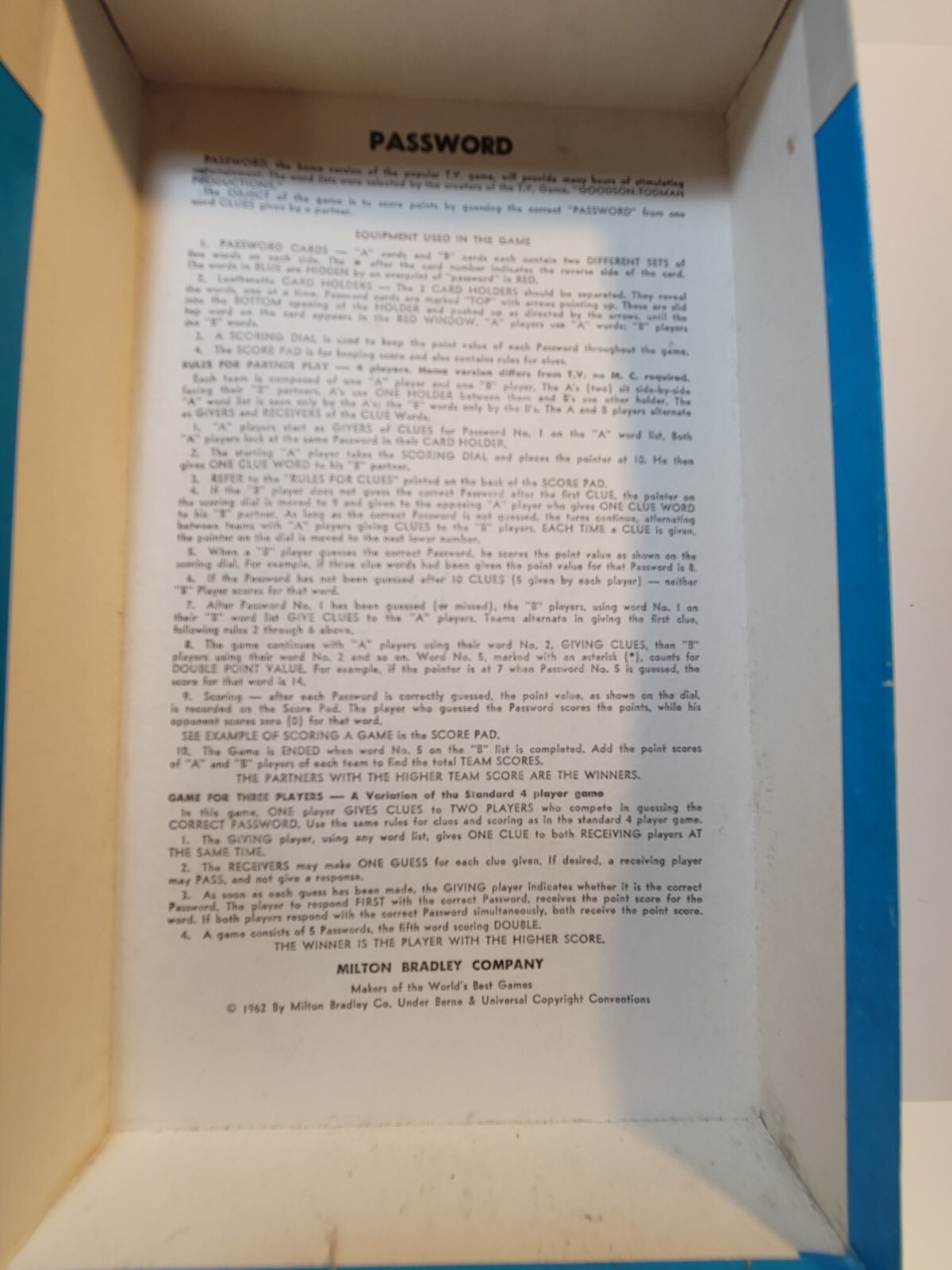 Password Game 1962 Twelfth Edition Milton Bradley Company 4260 Clue Vintage