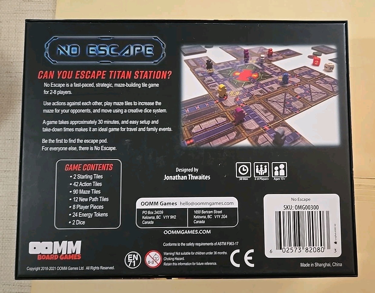 No Escape OOMM Board Game 2018- 2021 Jonathan Thwaites Pre-Owned Excellent