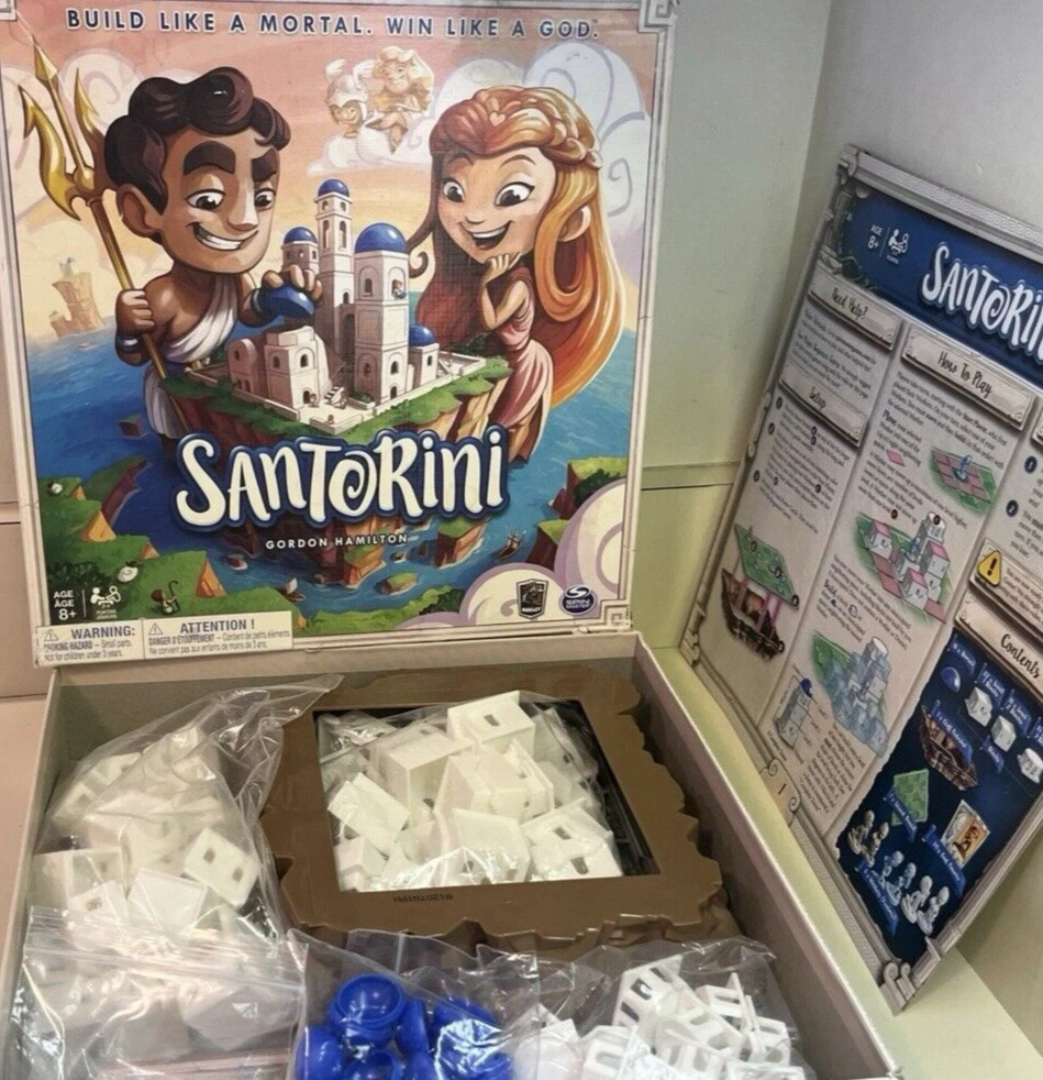 Santorini Board Game Greek Gods Strategy Game 100% COMPLETE! Damaged Box SEE PIC