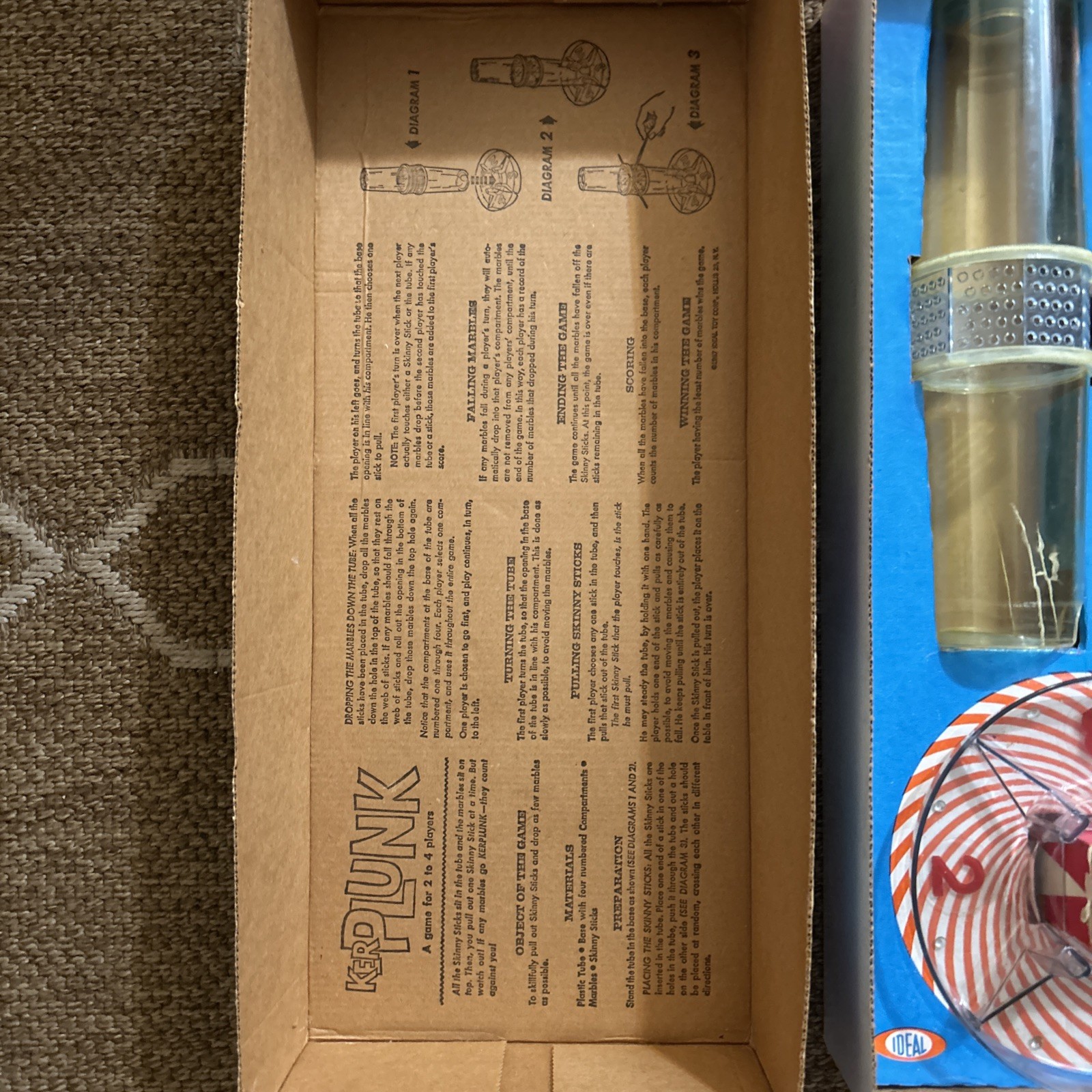 1967 Kerplunk By Ideal Original Box 26 Sticks 27 Marbles Small Crack On Tube!