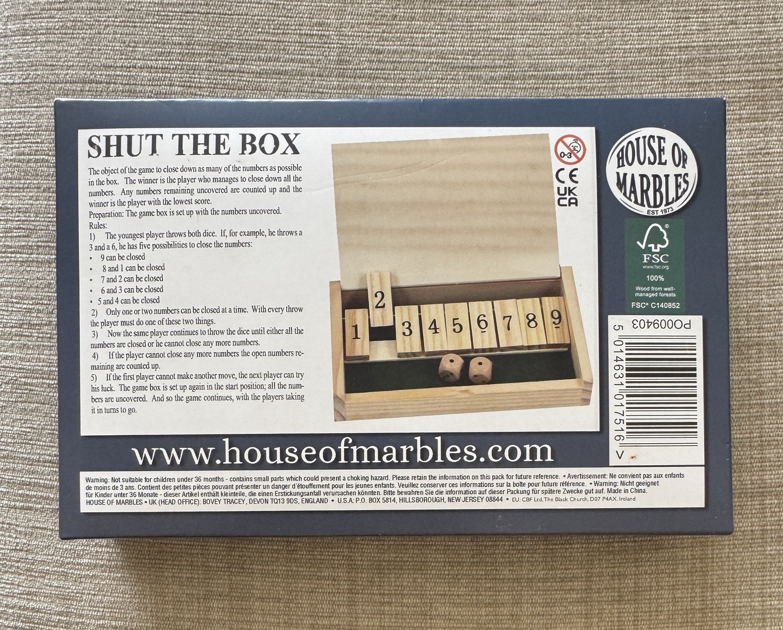 House of Marbles: Shut-the-Box Classic Wooden Game