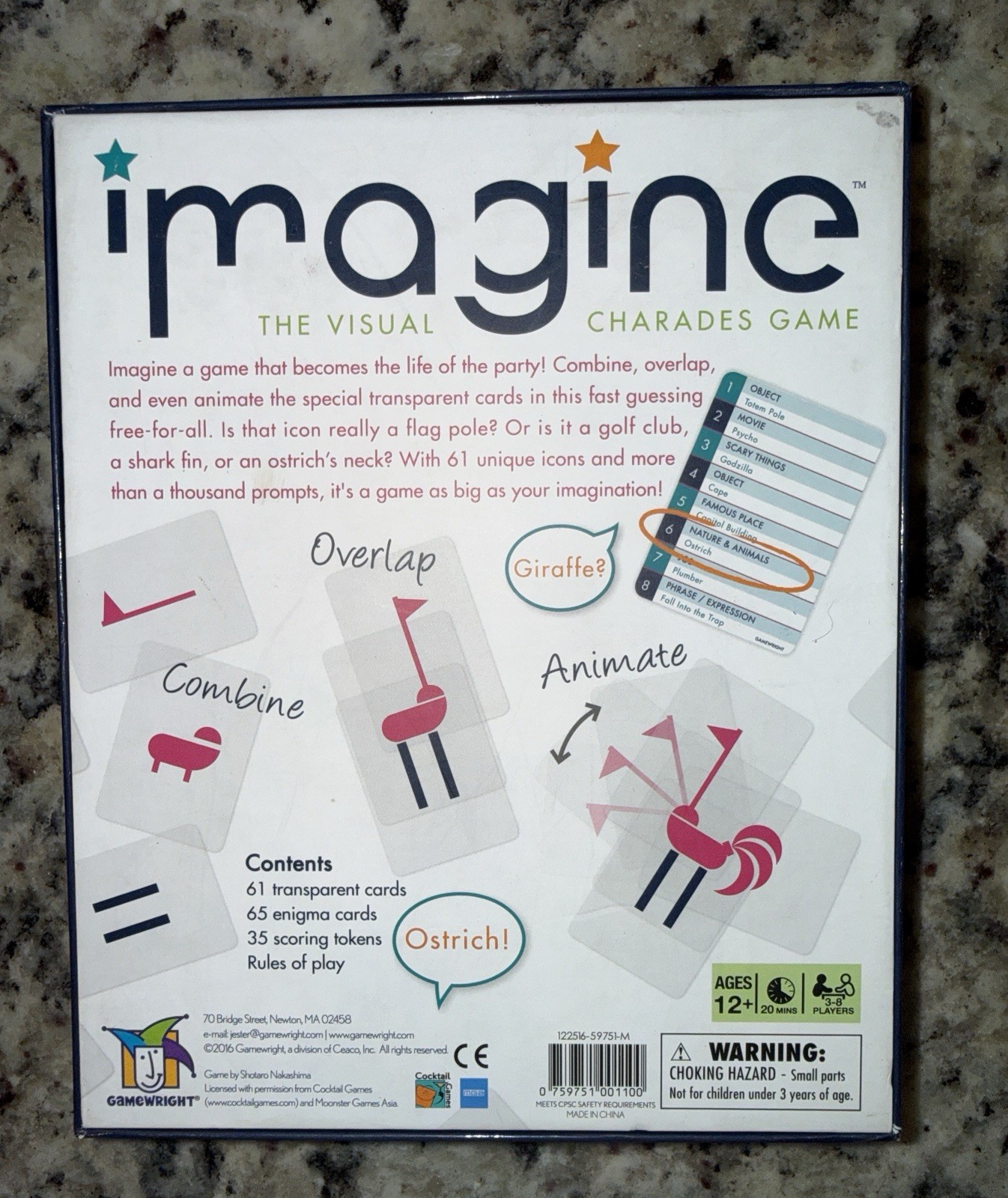 Gamewright IMAGINE Card Game 2016 100% Complete Visual Charades Party Game