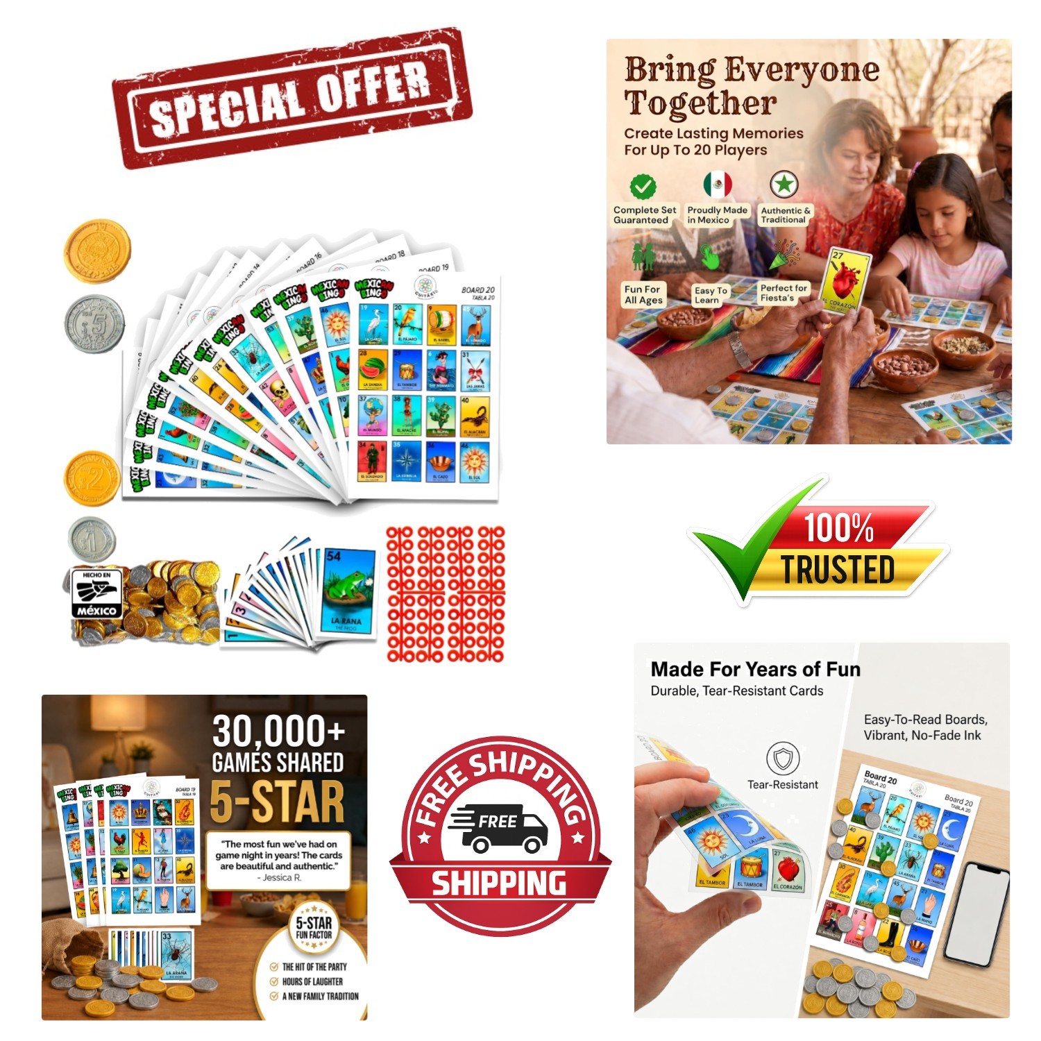 Traditional Mexican Bingo Game with Didactic Markers – Perfect for Family Nights