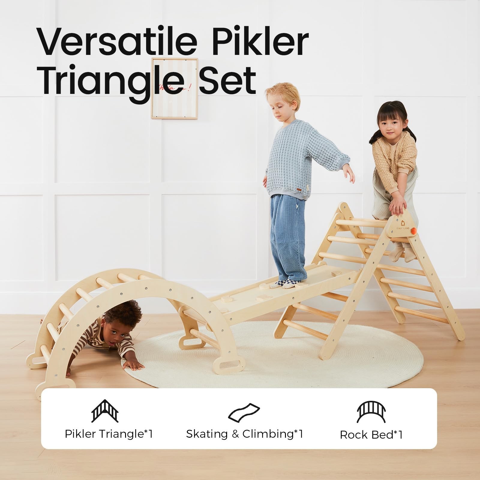 Pikler Triangle 7-in-1 Foldable Climbing Toy Set Kids Montessori Natural Tiny