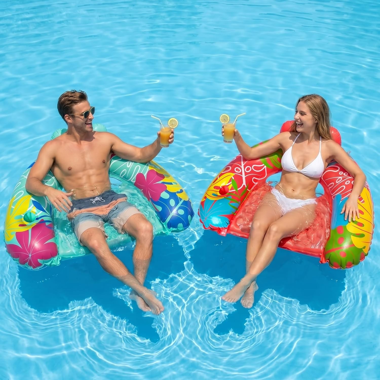 Pool Float Chair 3 Pack Inflatable Cup Holder Blue Green Pink Floats Adult Lake