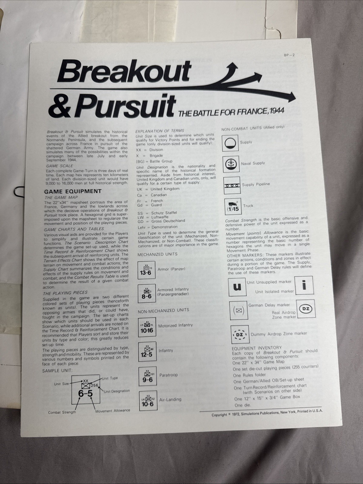 SPI – BREAKOUT & PURSUIT – Battle for France 1944 (PUN) RARE White Box 1972
