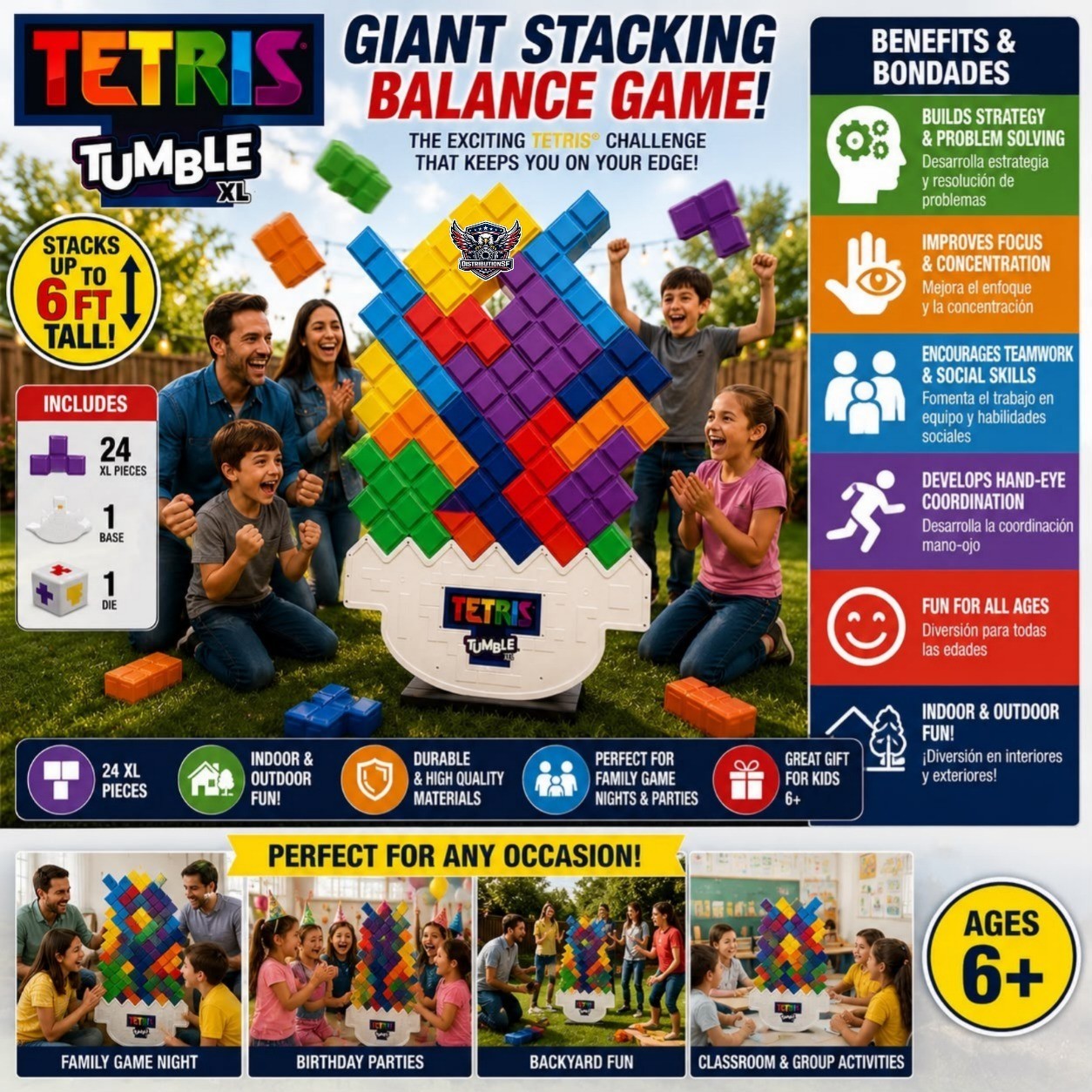 Tetris Tumble XL Giant Stacking Balance Game 24 Pieces Indoor Outdoor Family Fun