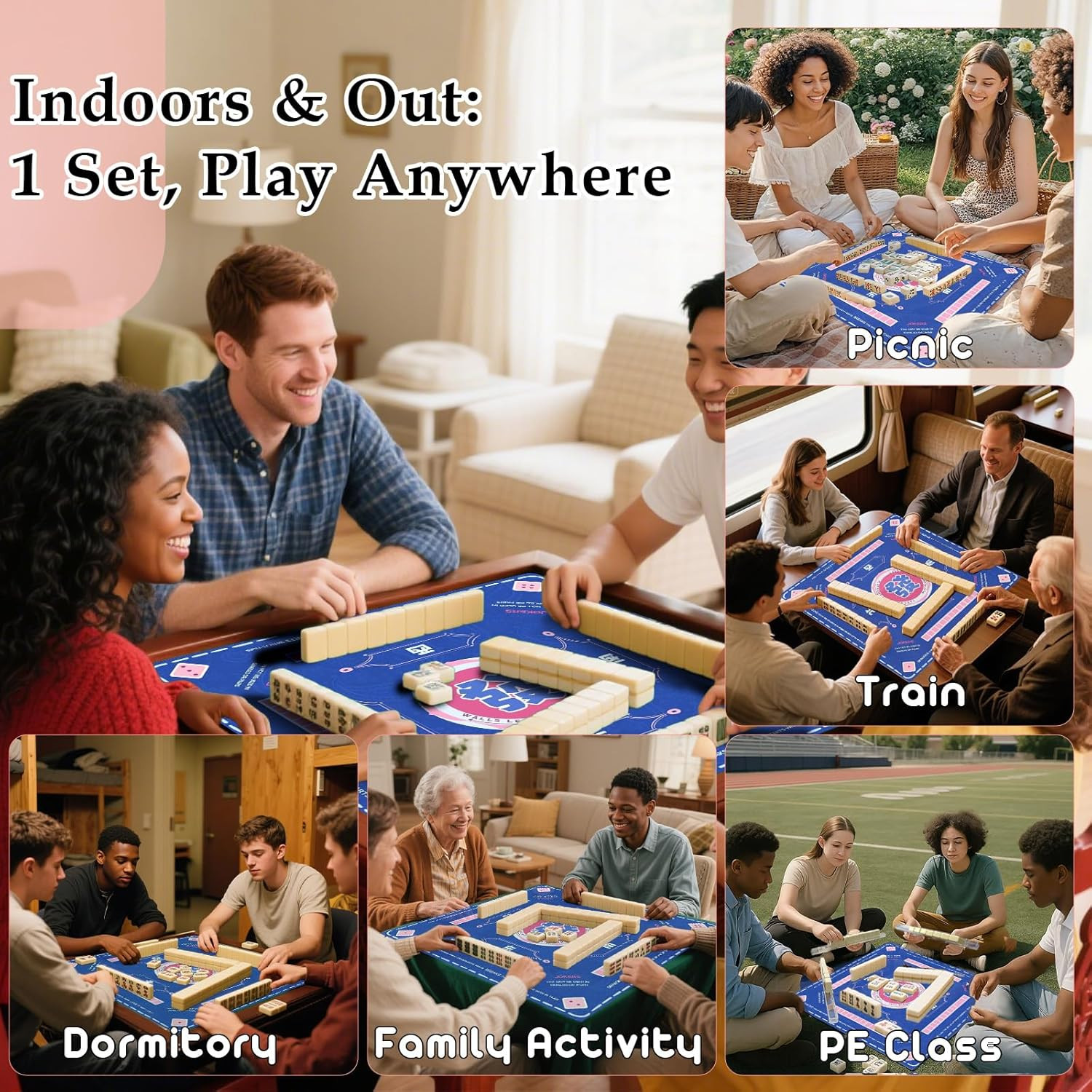 American Mahjong Tiles Set, 166 White Tiles Game with Noise Reducing Mahjong Mat