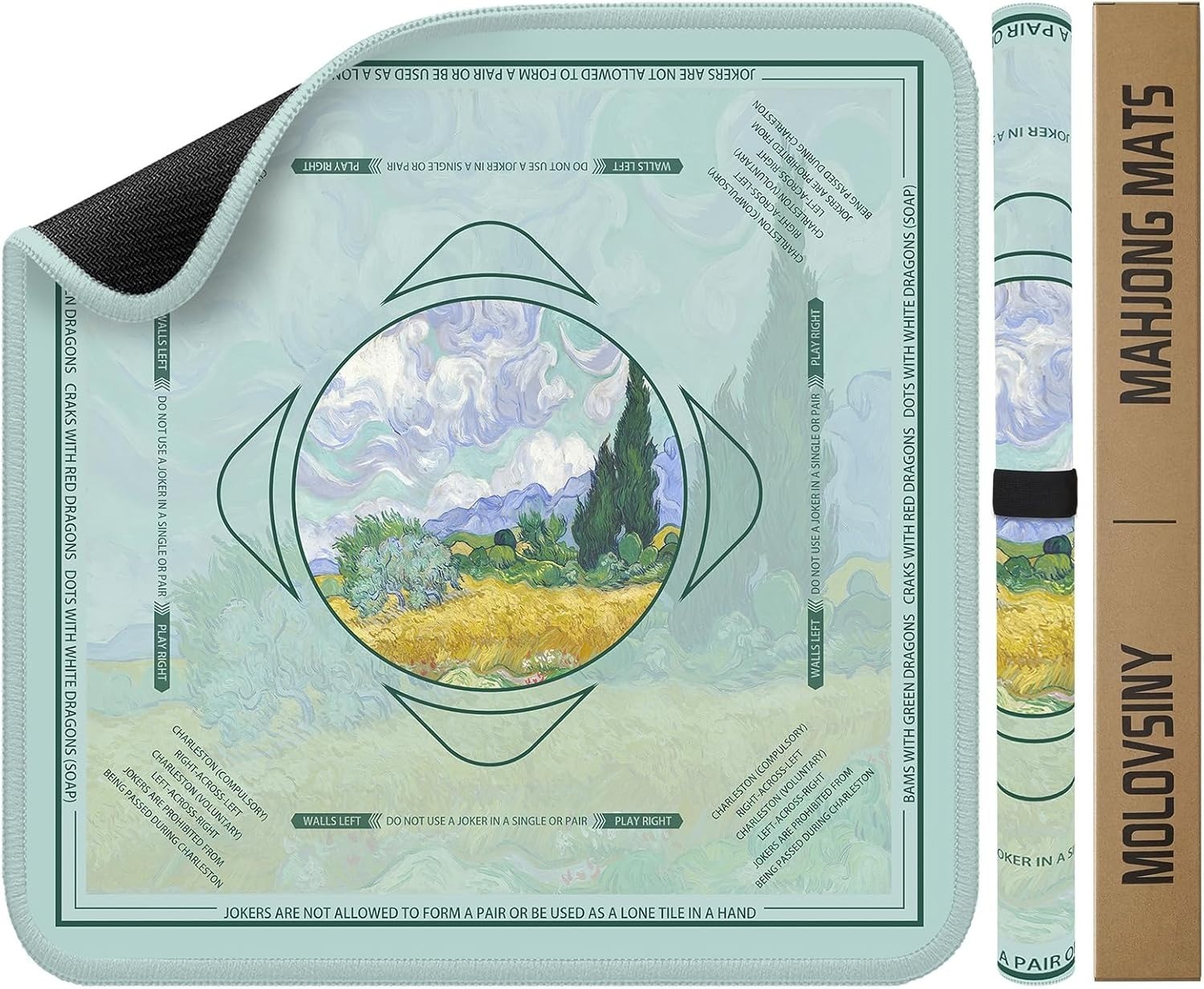 Molovsiny Mahjong Mat With Van Gogh Golden Field Design – Portable Vinyl With Ca