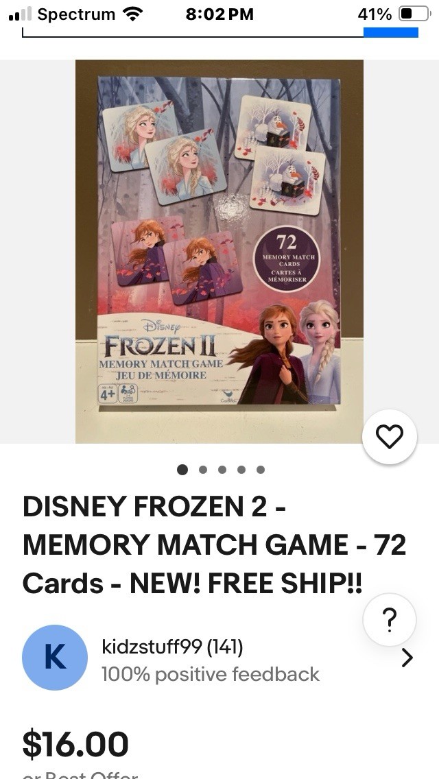 NEW! Disney Frozen 2 Memory Match Game 72 Cards Elsa Anna Olaf & MORE