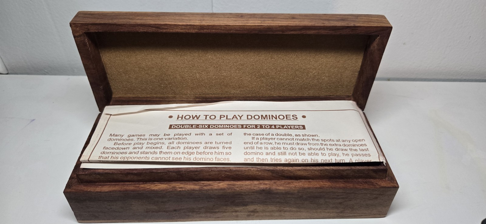Double Six Wood Dominoes Set w Brass Inlays in Wooden Case – Vintage