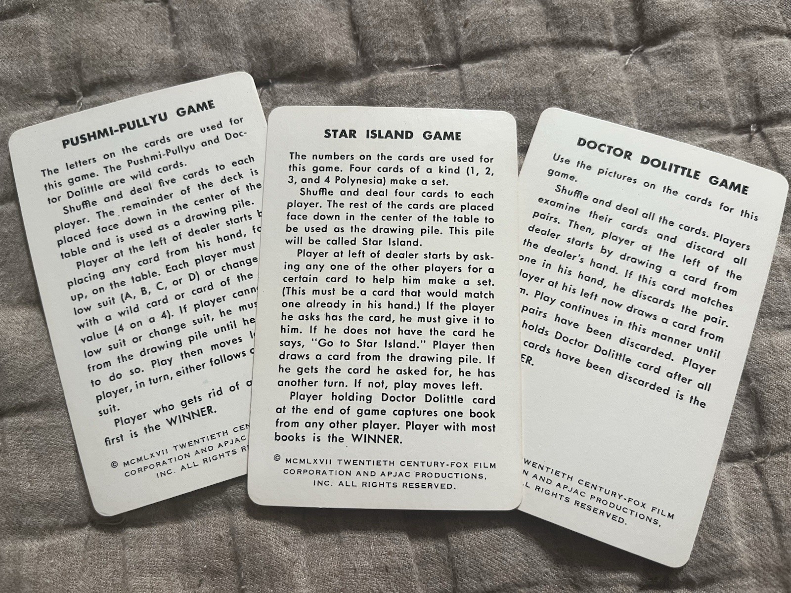1967 Vintage Post Doctor Doolittle Card Game promo mail away complete